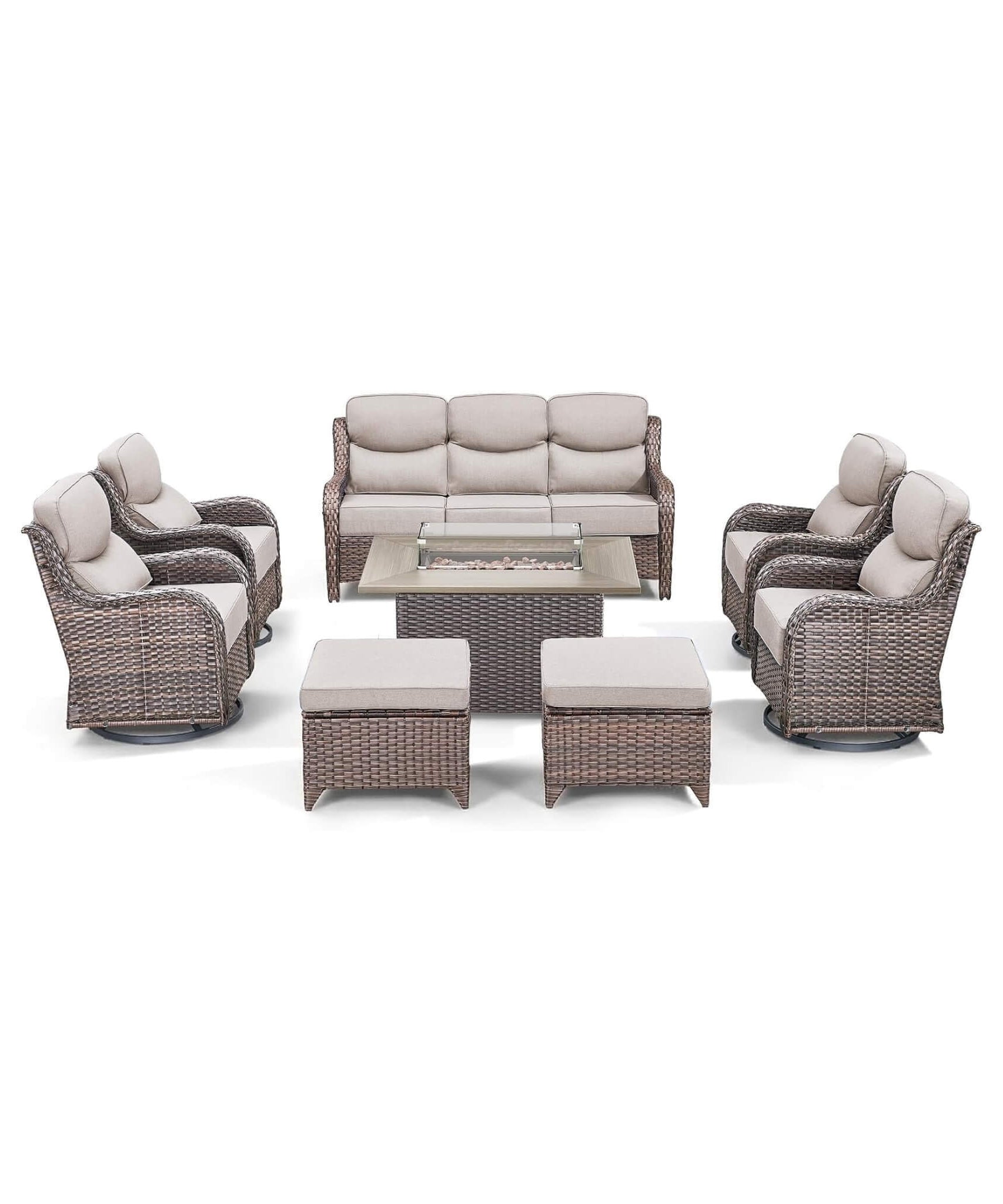 Alora Luxury 8-Piece All-Weather Patio Furniture Set With Fire Pit Table (SAK37512)