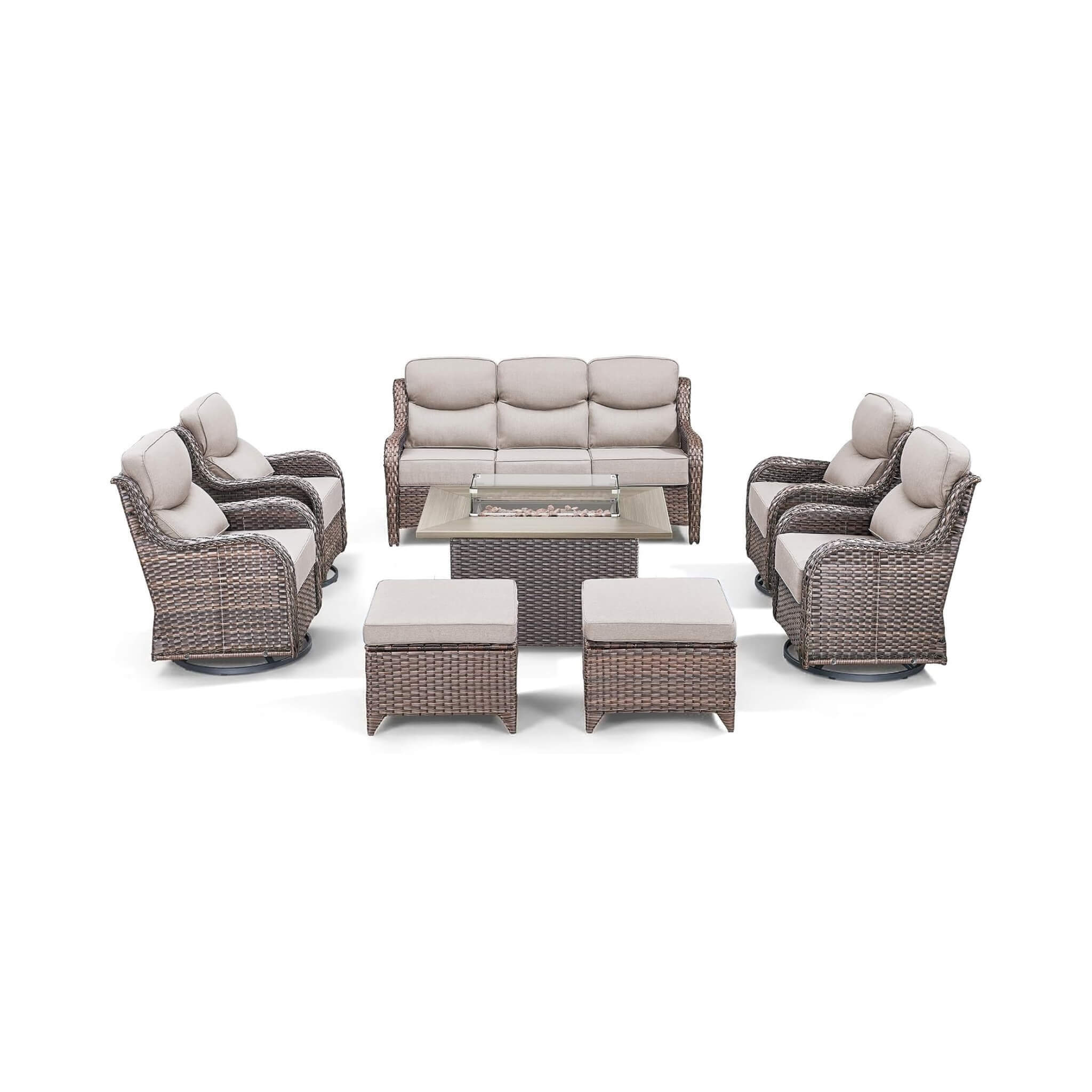 Alora Luxury 8-Piece All-Weather Patio Furniture Set With Fire Pit Table (SAK37512)