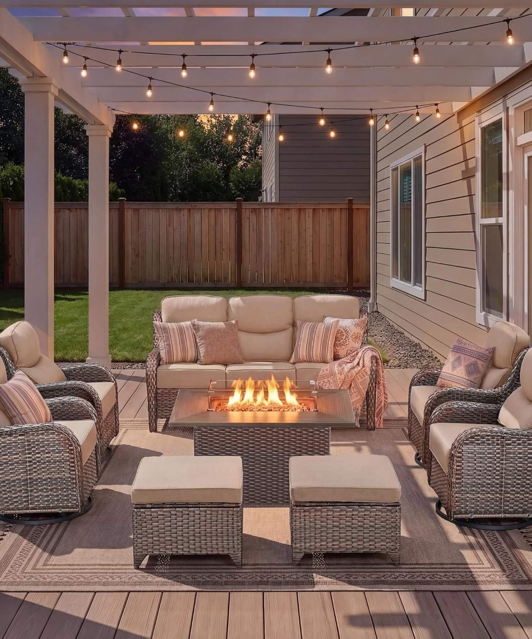 Alora Luxury 8-Piece All-Weather Patio Furniture Set With Fire Pit Table (SAK37512)