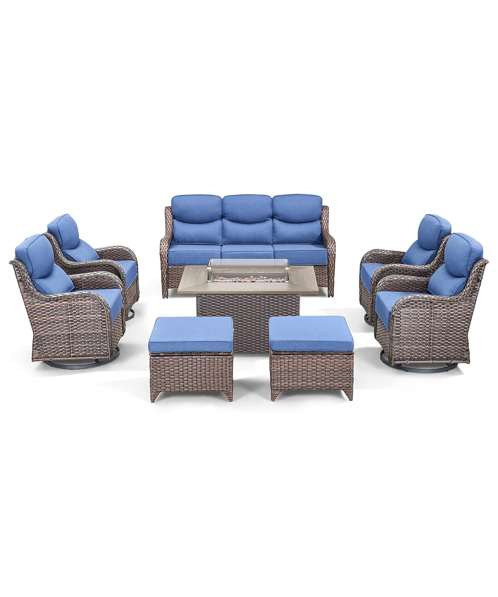Alora Luxury 8-Piece All-Weather Patio Furniture Set With Fire Pit Table (SAK37512)