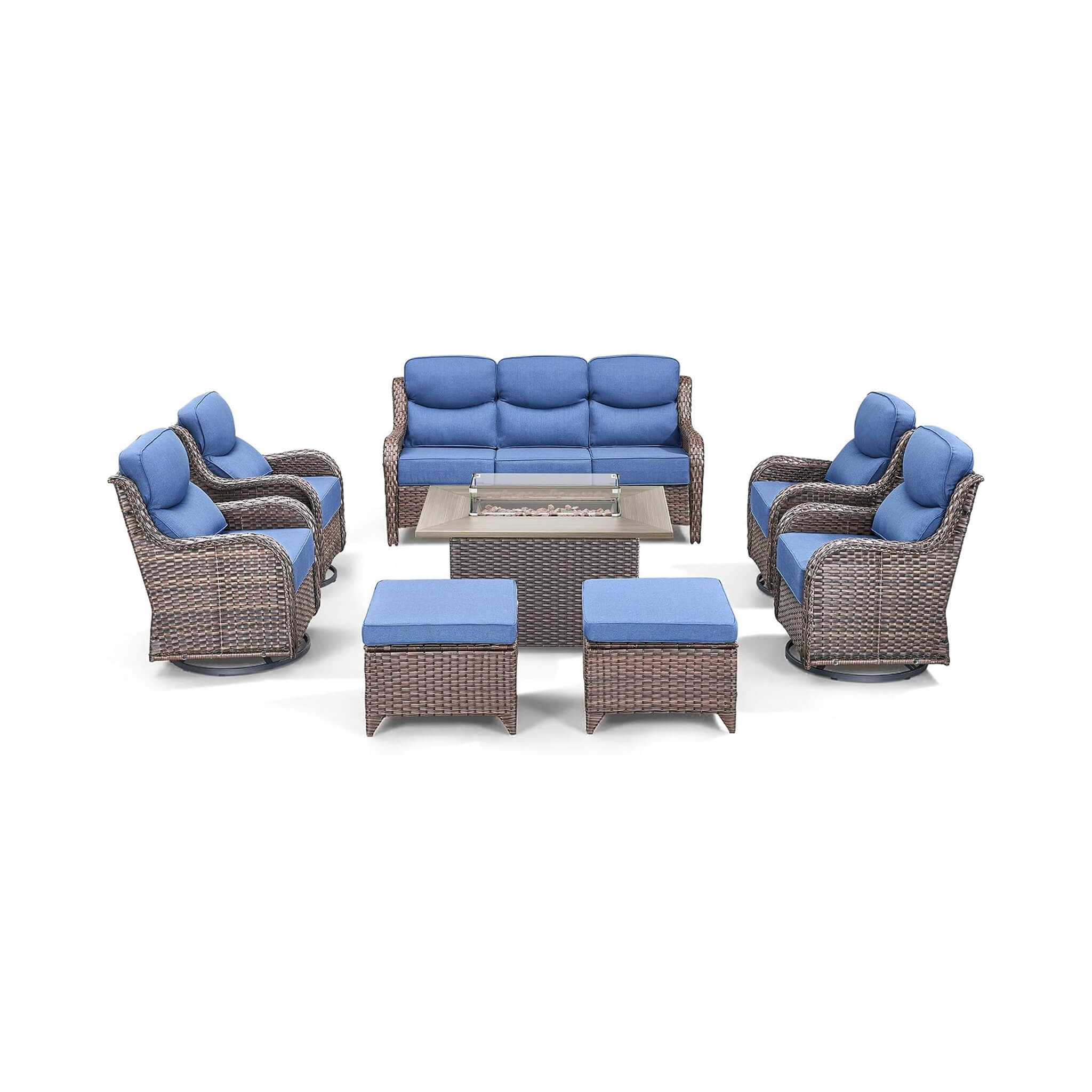 Alora Luxury 8-Piece All-Weather Patio Furniture Set With Fire Pit Table (SAK37512)