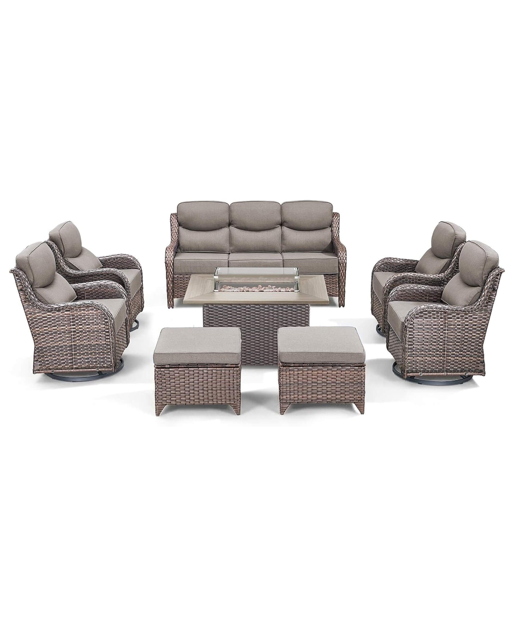 Alora Luxury 8-Piece All-Weather Patio Furniture Set With Fire Pit Table (SAK37512)