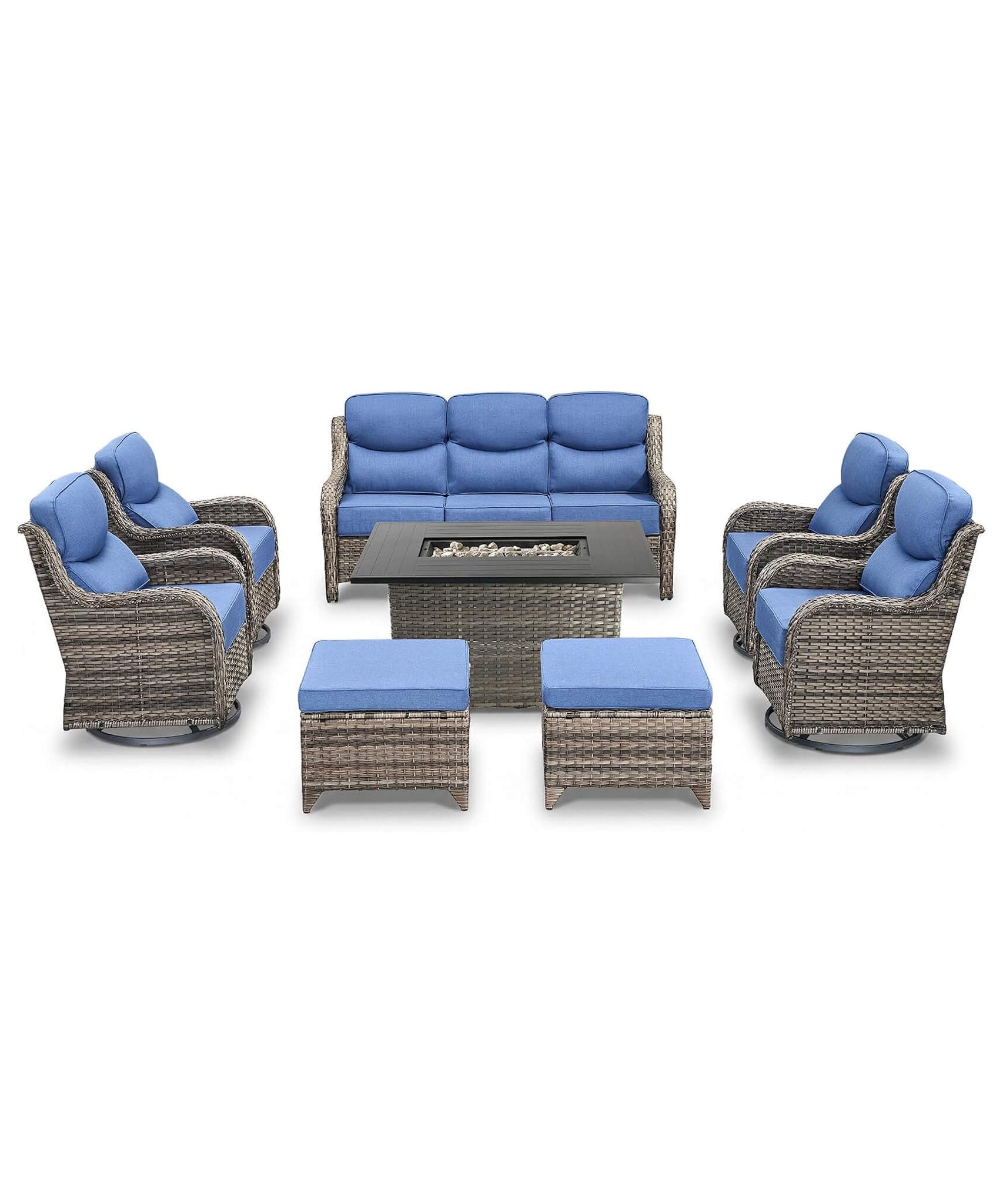 Alora Luxury 8-Piece All-Weather Patio Furniture Set With Fire Pit Table (SAK37512)