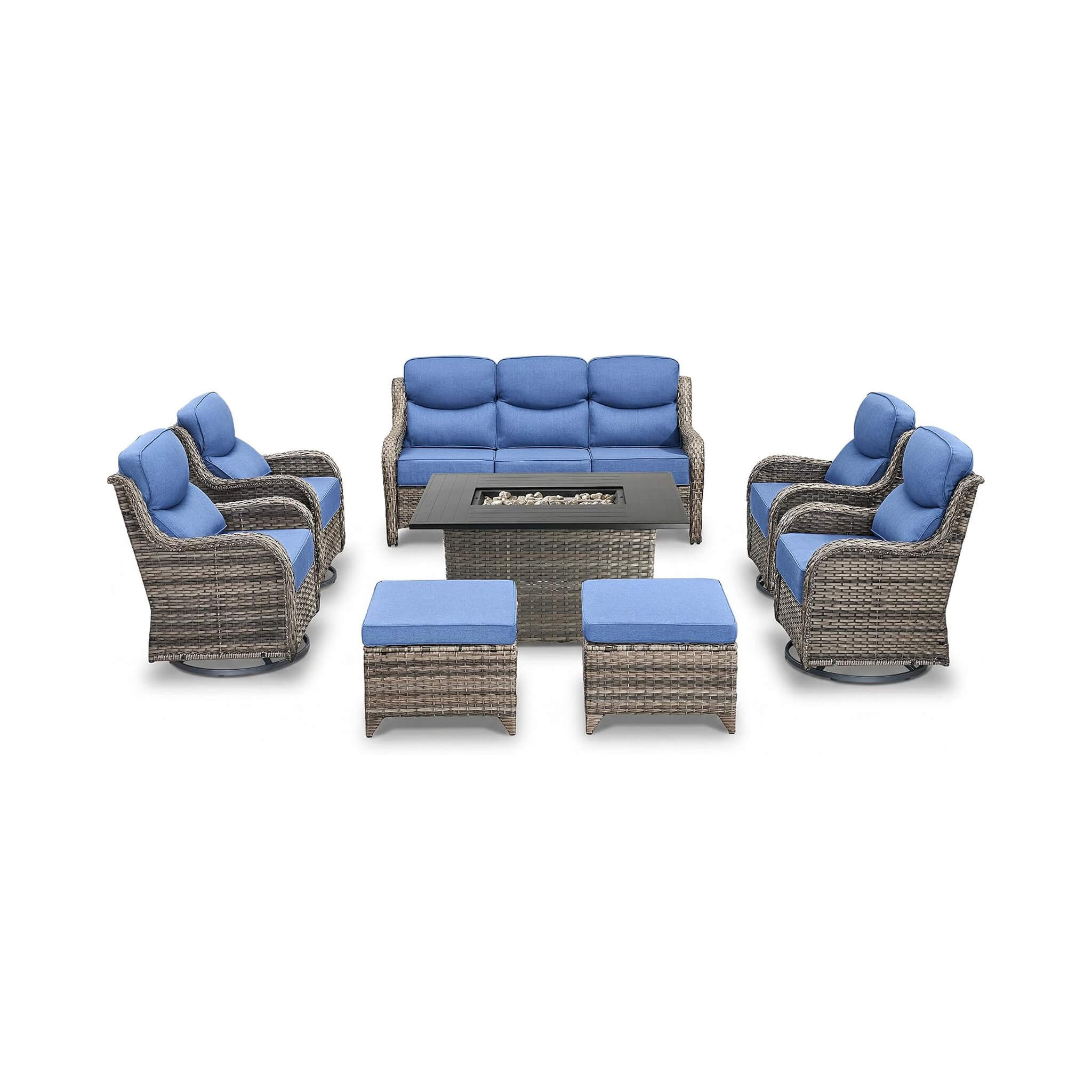 Alora Luxury 8-Piece All-Weather Patio Furniture Set With Fire Pit Table (SAK37512)