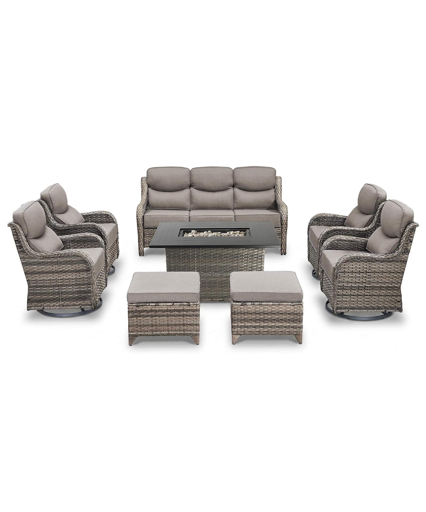 Alora Luxury 8-Piece All-Weather Patio Furniture Set With Fire Pit Table (SAK37512)