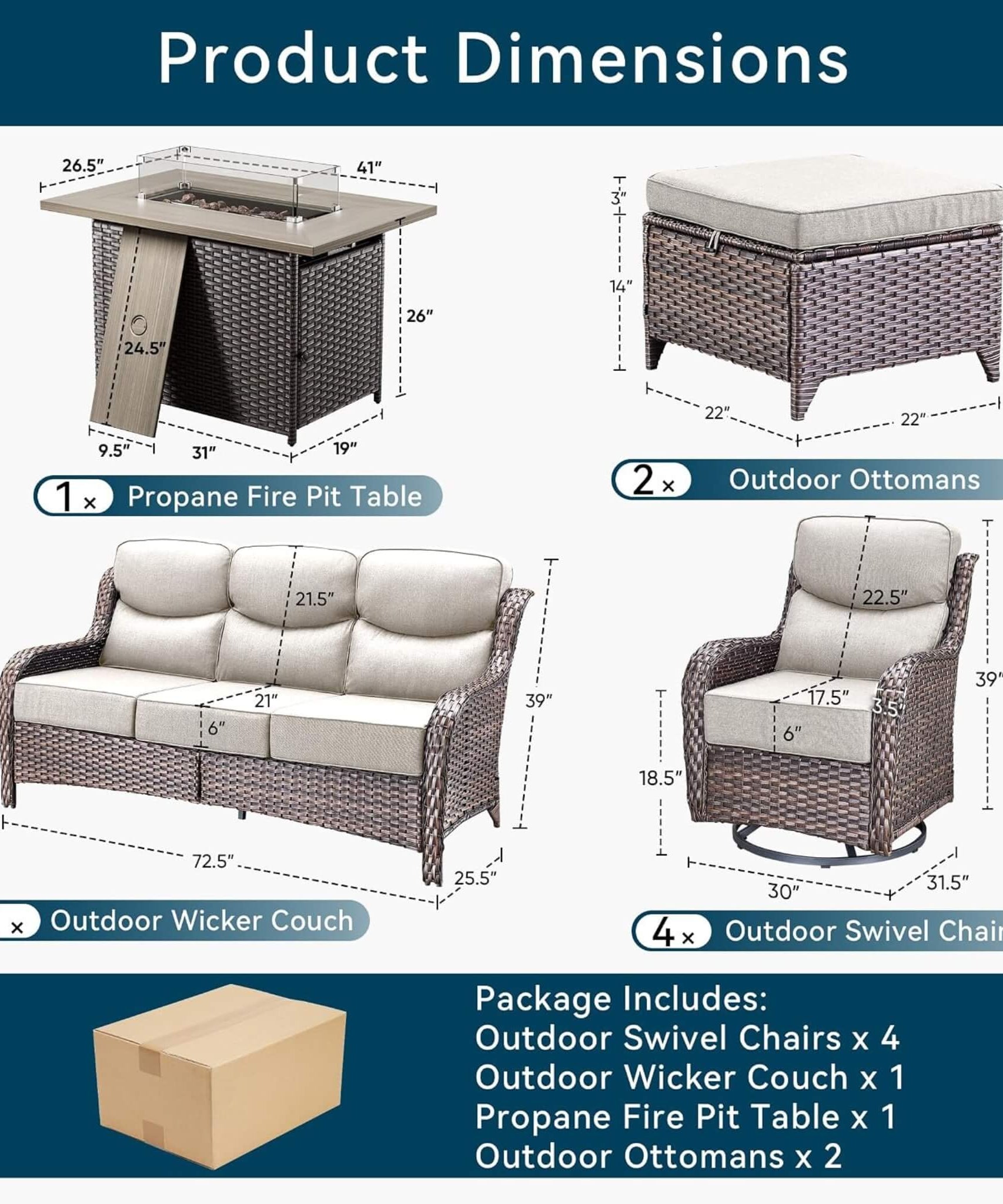Alora Luxury 8-Piece All-Weather Patio Furniture Set With Fire Pit Table (SAK37512)