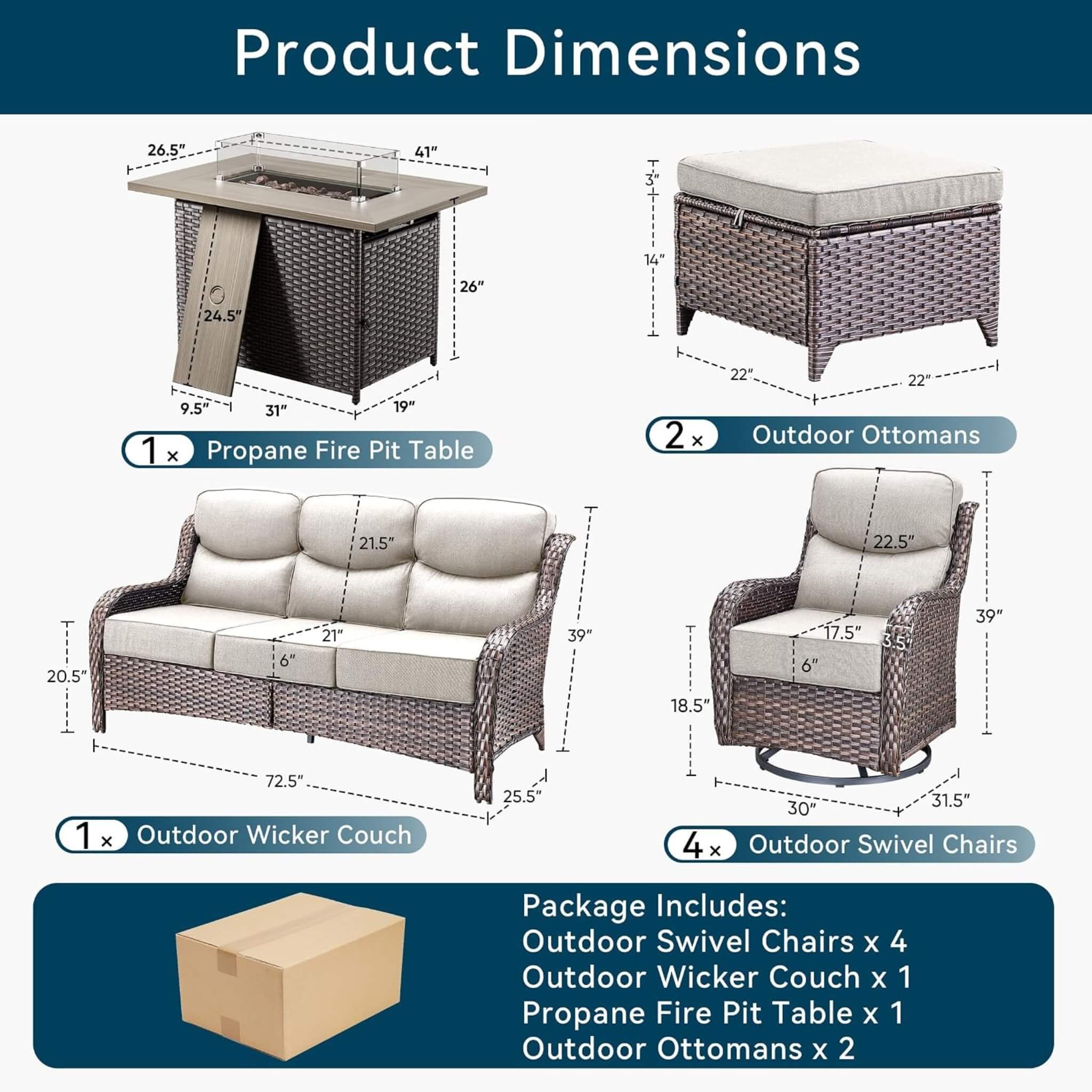 Alora Luxury 8-Piece All-Weather Patio Furniture Set With Fire Pit Table (SAK37512)