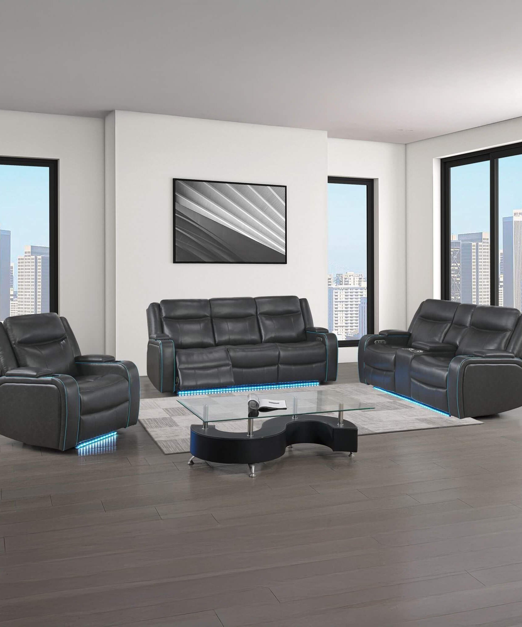 Nuvia Luxury 84-Inch Home Theater Power Reclining Sofa With LED Lights And Power Headrest (SAK83195)