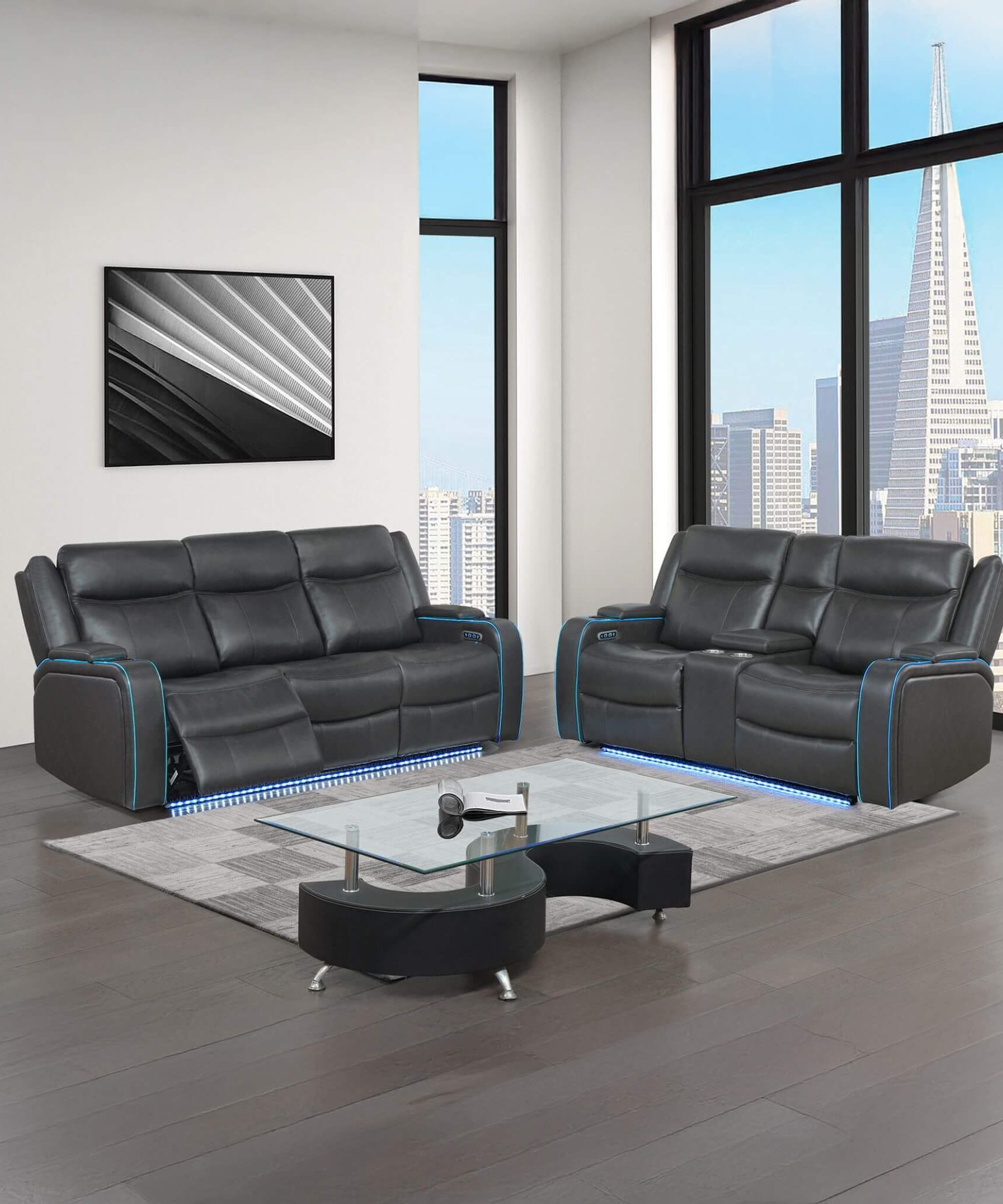 Nuvia Luxury 84-Inch Home Theater Power Reclining Sofa With LED Lights And Power Headrest (SAK83195)