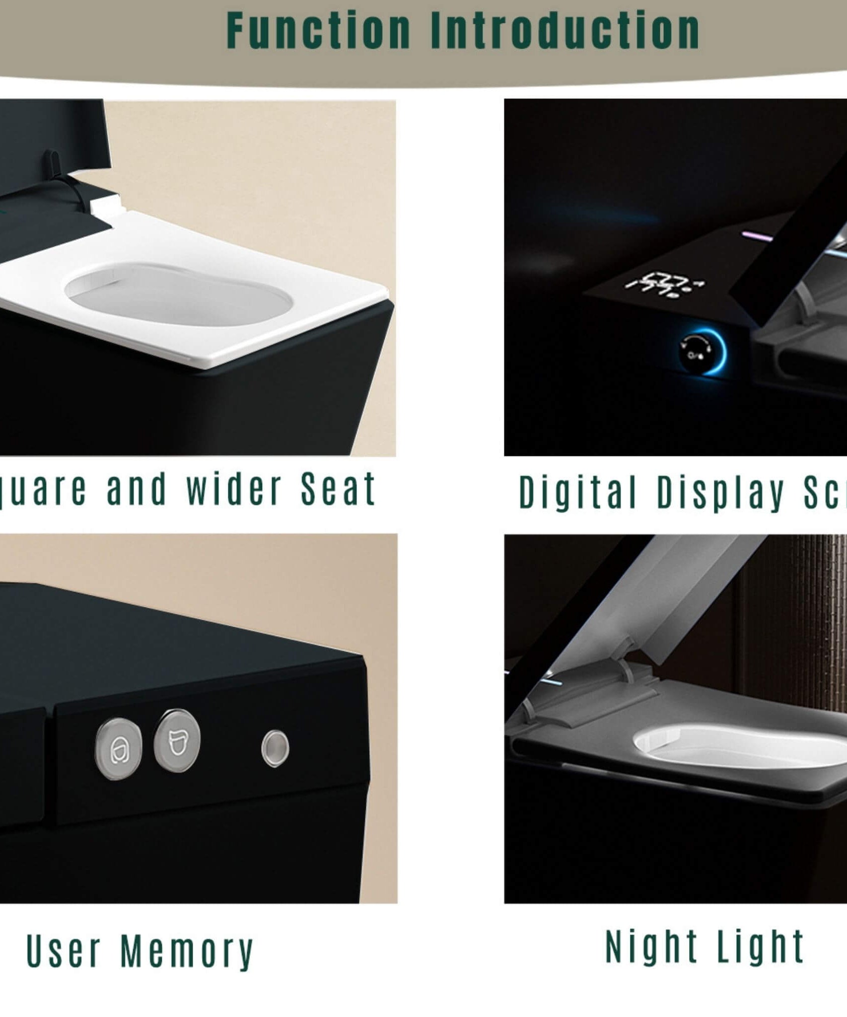 Nuvia Luxury Black Square Smart Toilet With Bidet, Remote, And Heated Seat (SAK45183)