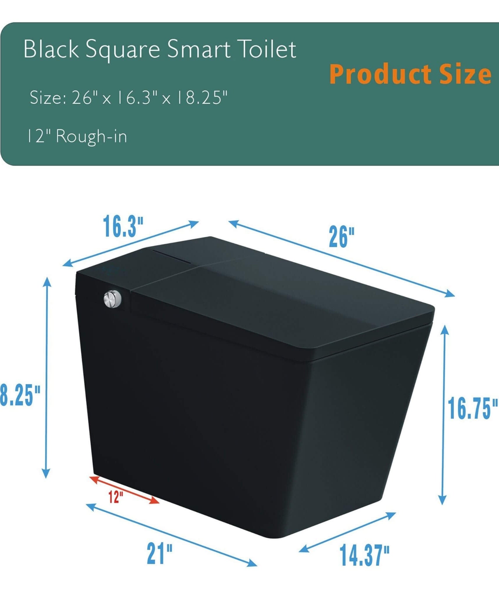 Nuvia Luxury Black Square Smart Toilet With Bidet, Remote, And Heated Seat (SAK45183)