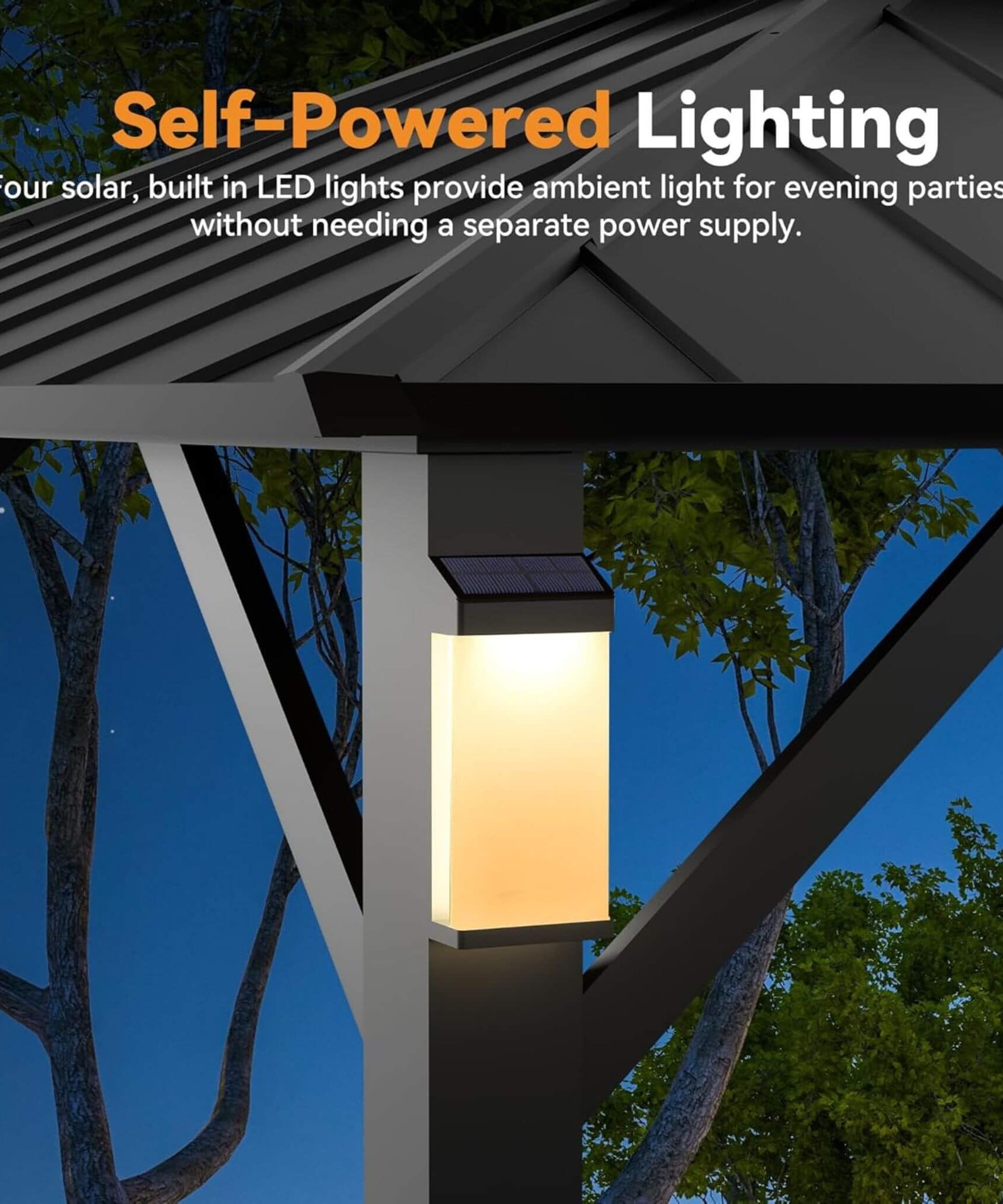 Alora Luxury Double Roof Hardtop Aluminum Gazebo With Decor Hooks, Mosquito Nettings, And LED Lights (SAK91824)