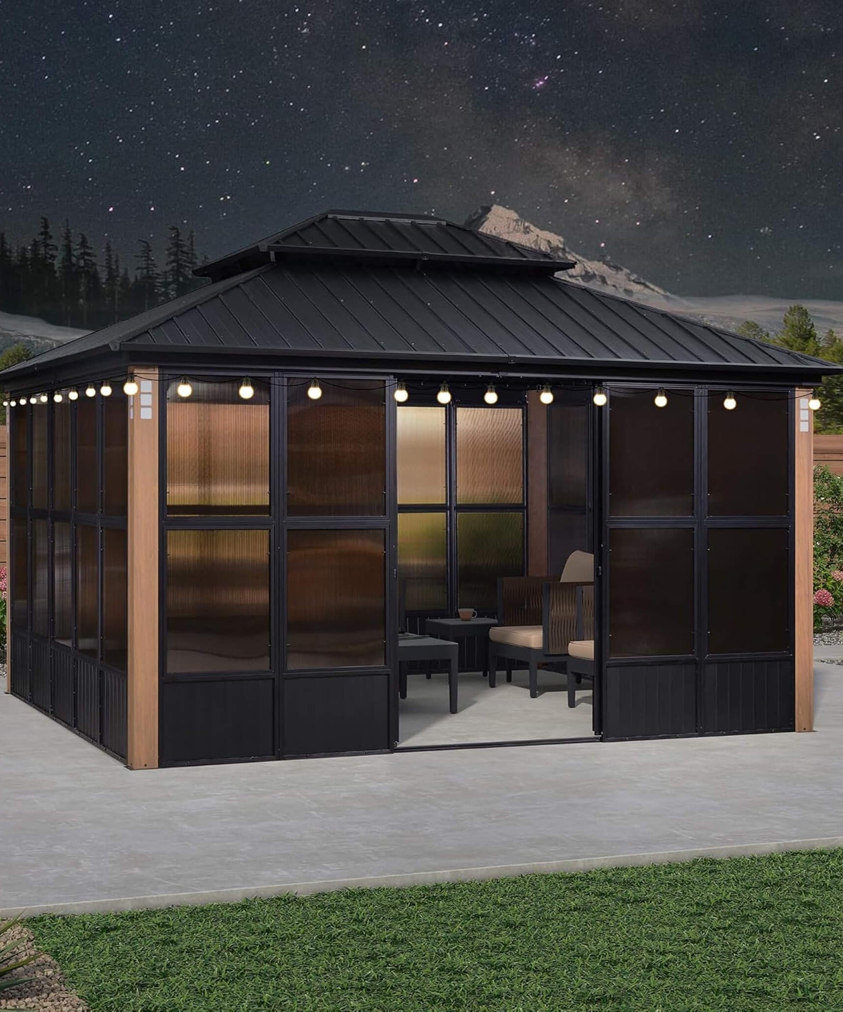 Alora Oasis Luxury Heavy-Duty Hardtop Sunroom With Aluminum Frame And LED Lights (SAK79102)