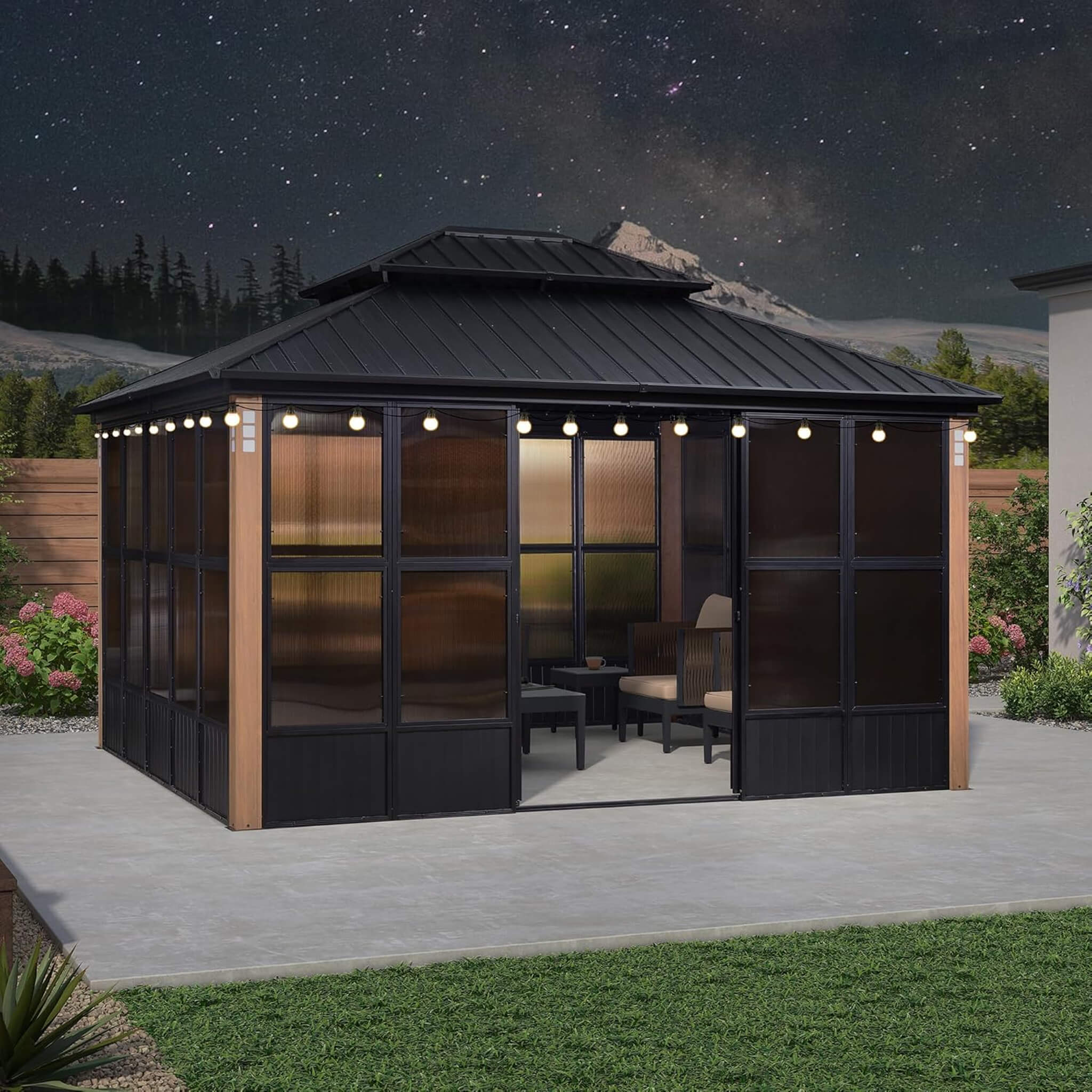 Alora Oasis Luxury Heavy-Duty Hardtop Sunroom With Aluminum Frame And LED Lights (SAK79102)