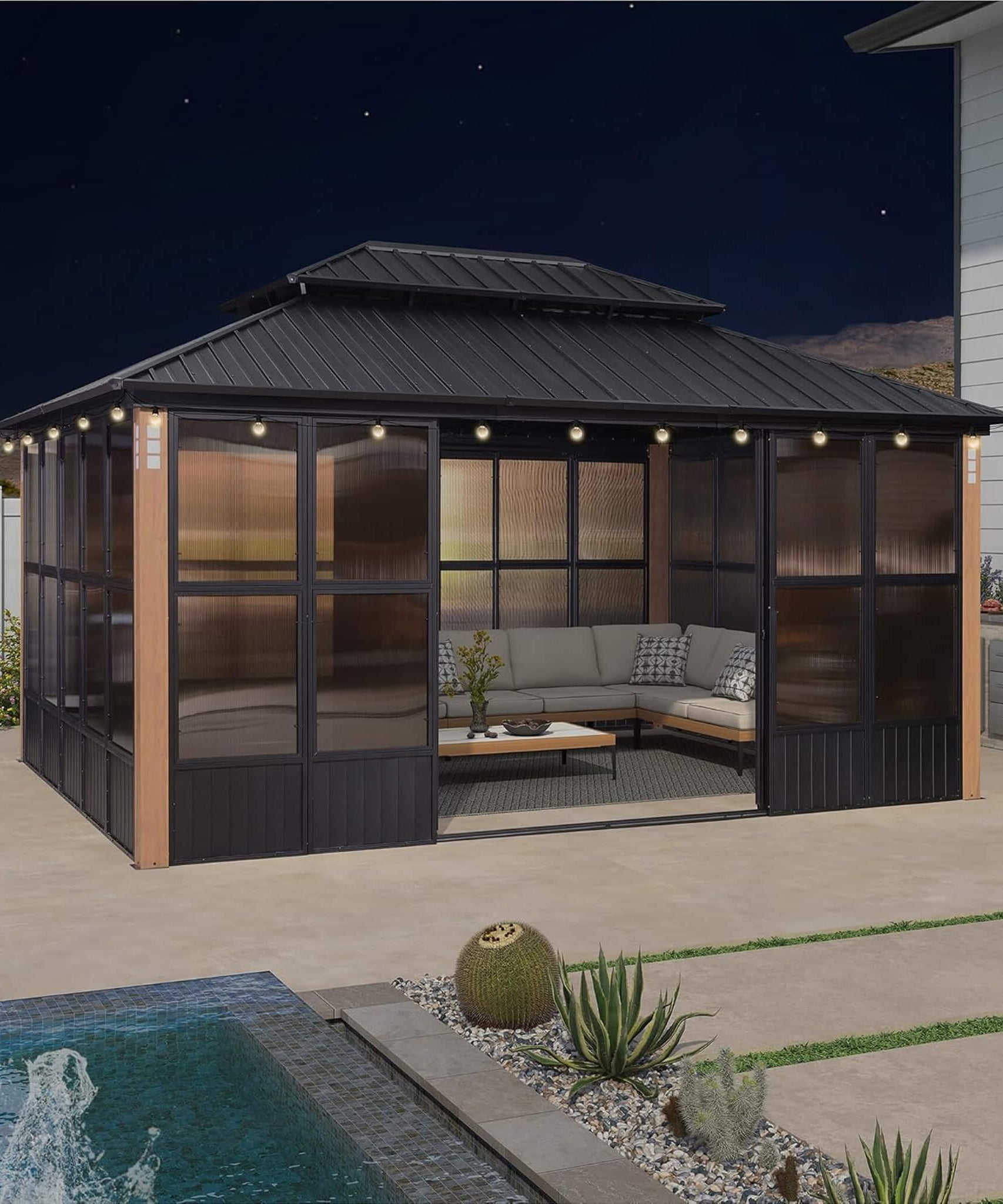Alora Oasis Luxury Heavy-Duty Hardtop Sunroom With Aluminum Frame And LED Lights (SAK79102)