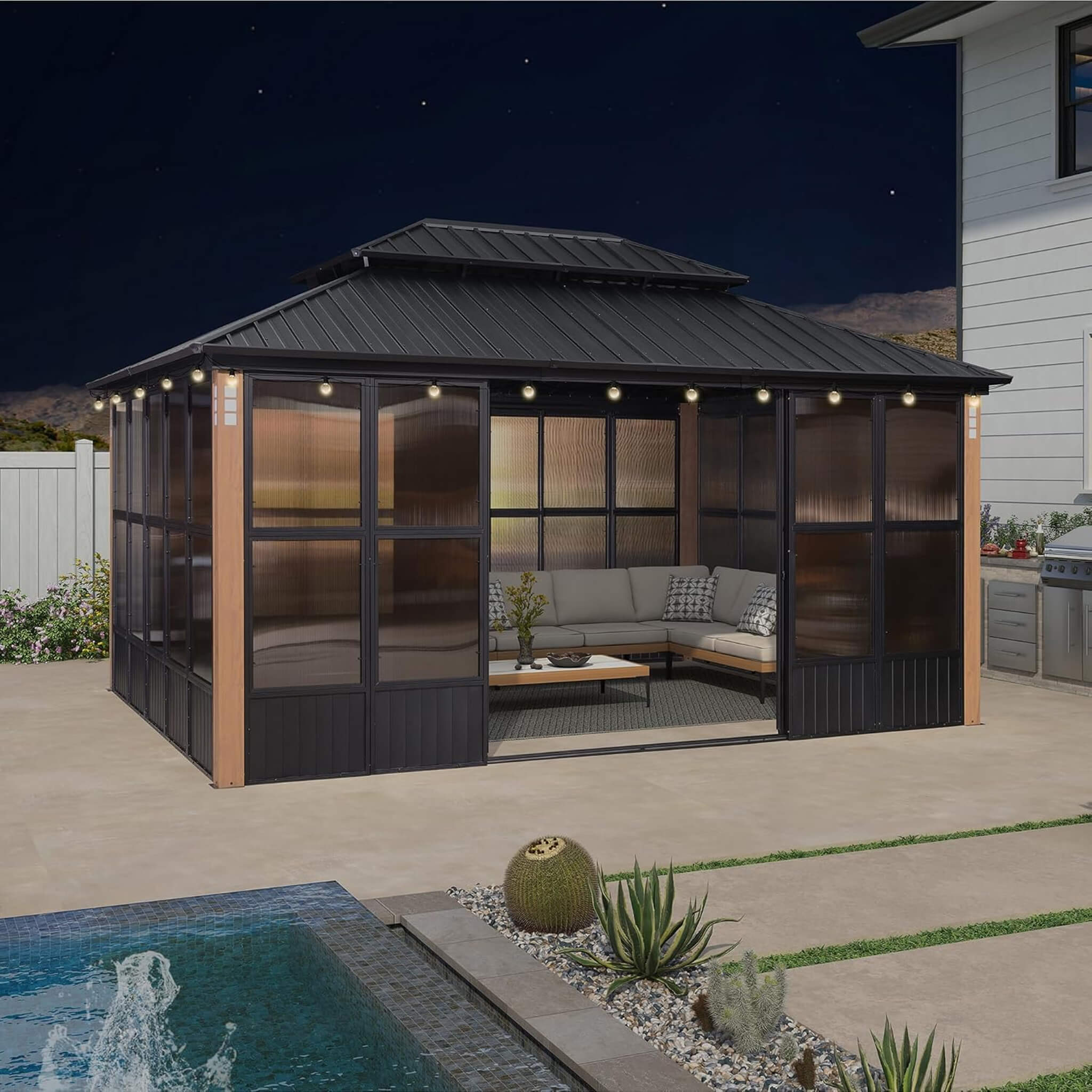 Alora Oasis Luxury Heavy-Duty Hardtop Sunroom With Aluminum Frame And LED Lights (SAK79102)