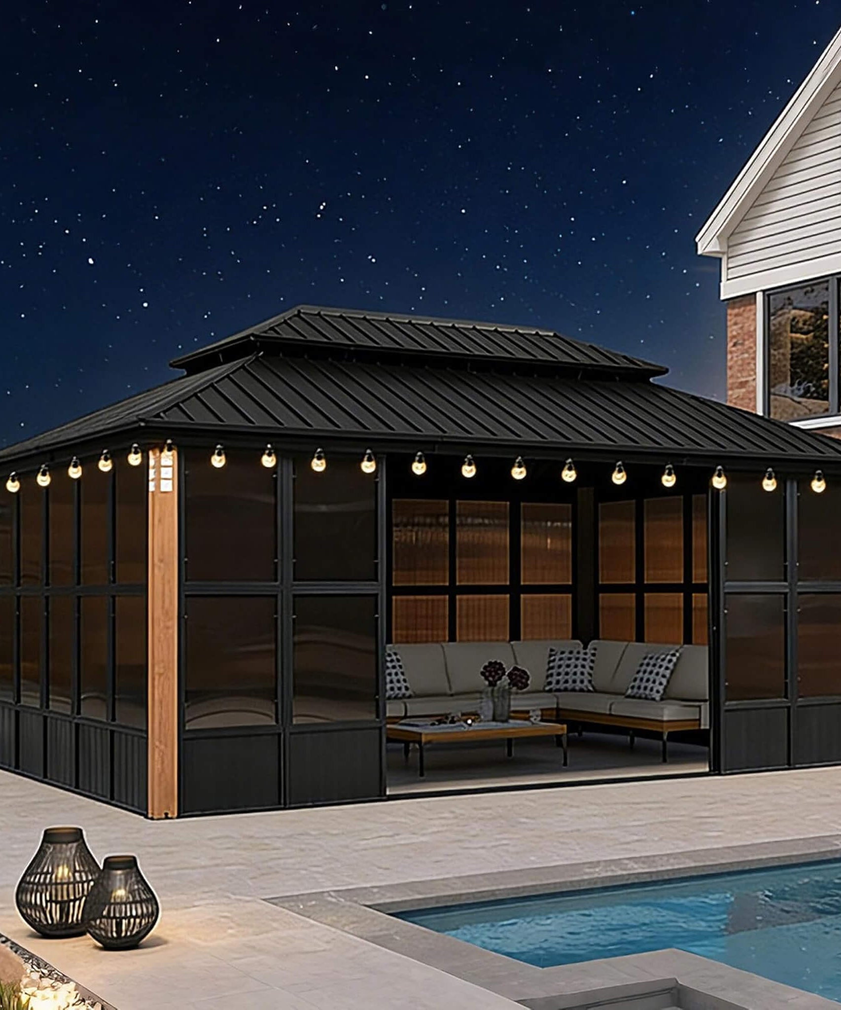 Alora Oasis Luxury Heavy-Duty Hardtop Sunroom With Aluminum Frame And LED Lights (SAK79102)