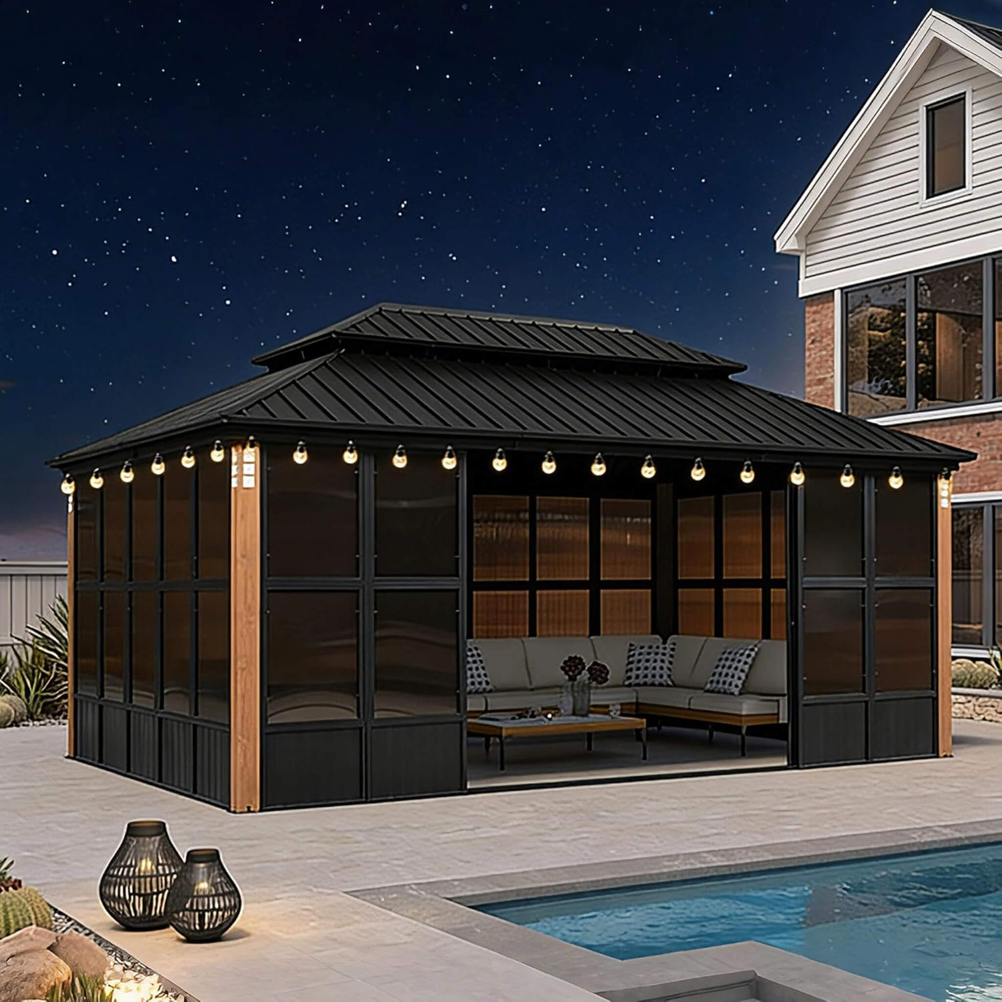 Alora Oasis Luxury Heavy-Duty Hardtop Sunroom With Aluminum Frame And LED Lights (SAK79102)