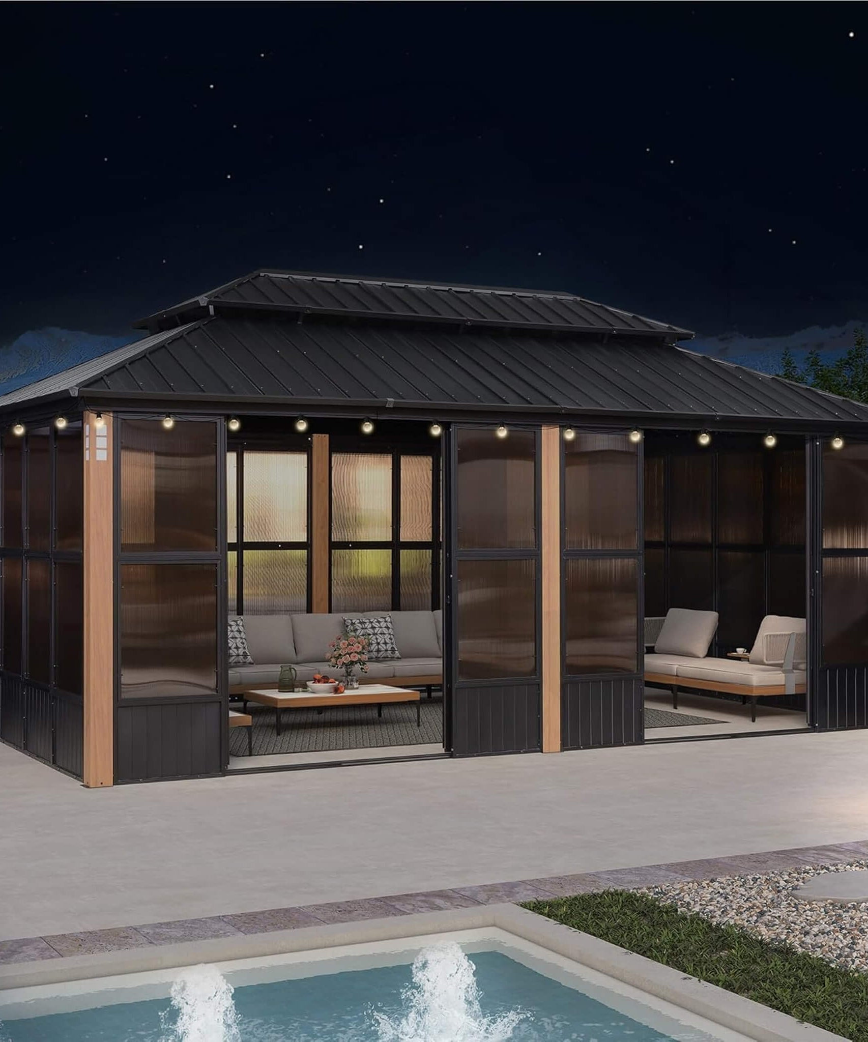 Alora Oasis Luxury Heavy-Duty Hardtop Sunroom With Aluminum Frame And LED Lights (SAK79102)