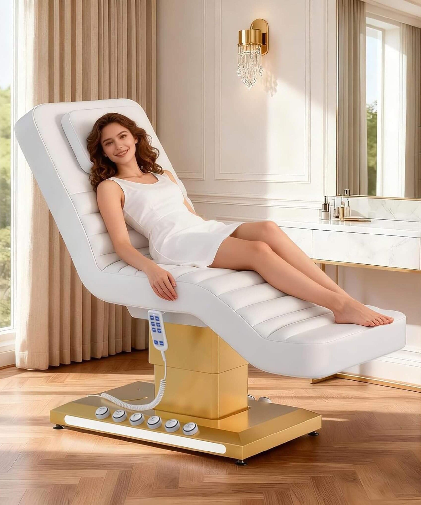 Luxury Height Adjustable 4-Motor Electric Massage Table With Lift And Foot Pedal (SAK63297)