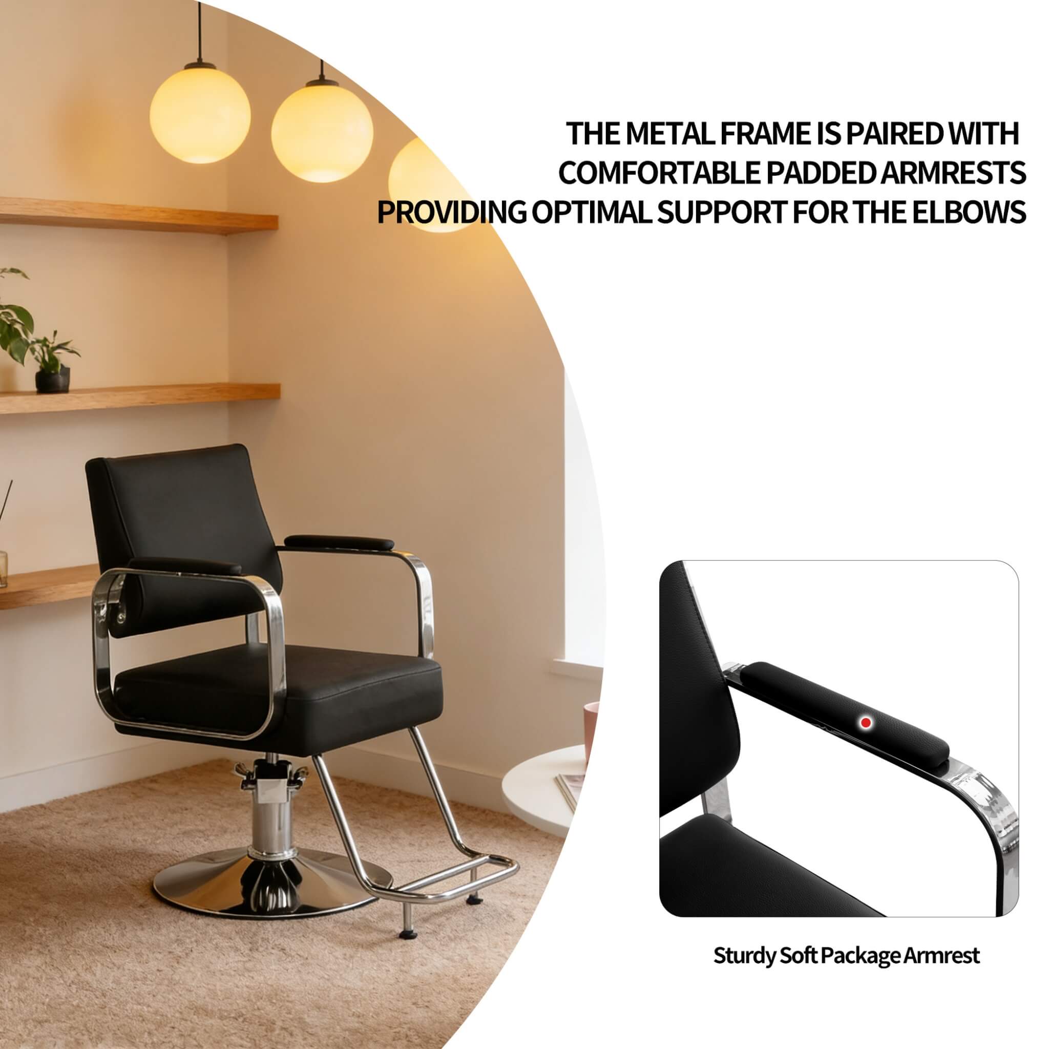 Luxury Height-Adjustable Barber Chair With 360-Degree Swivel (SAK64103)