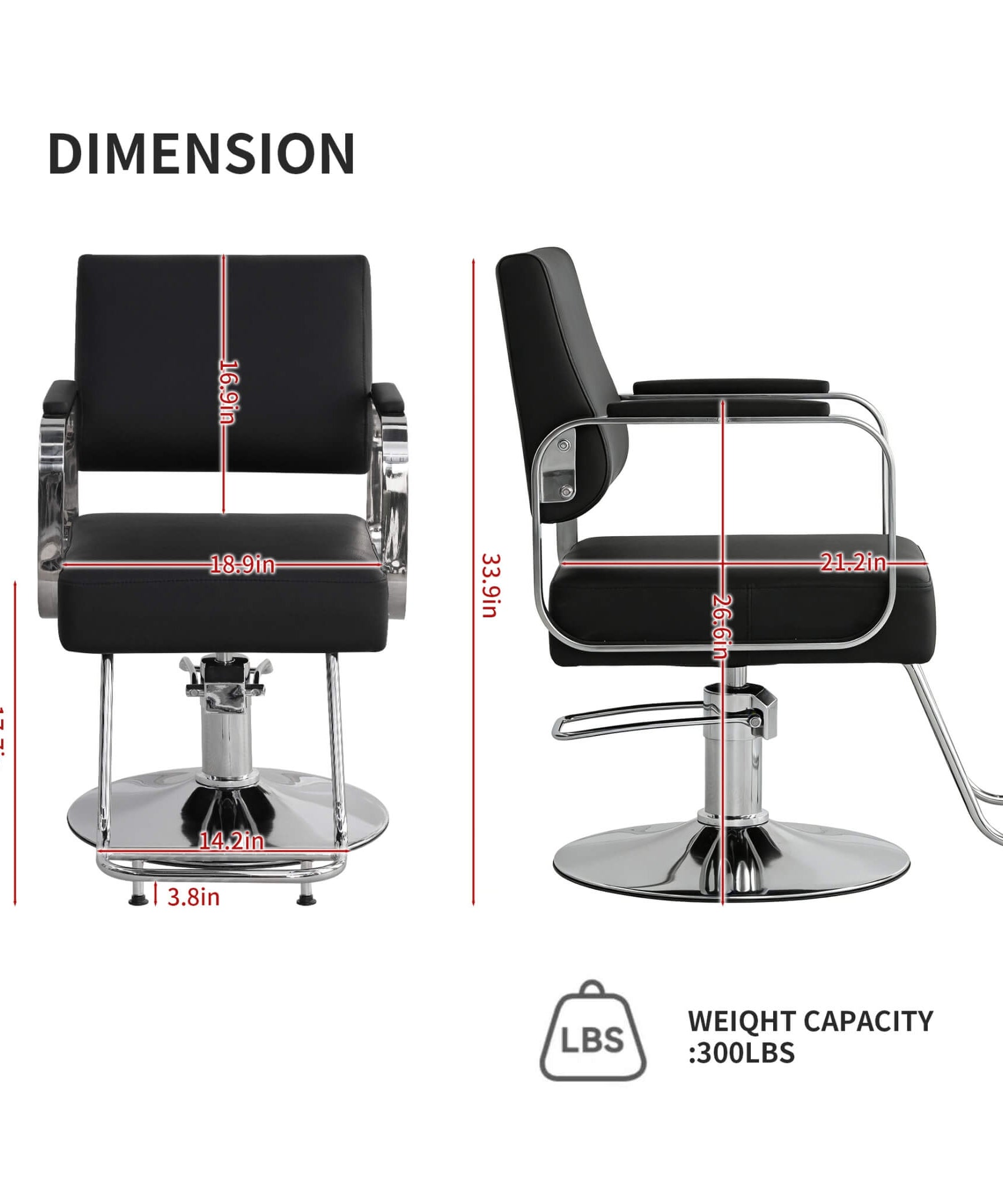 Luxury Height-Adjustable Barber Chair With 360-Degree Swivel (SAK64103)