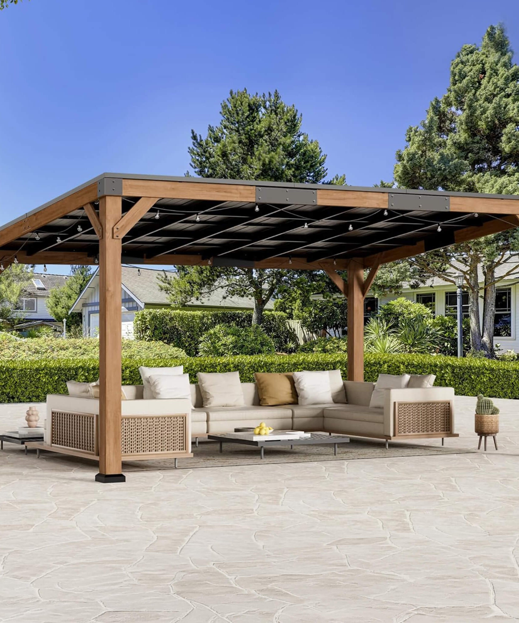 Alora Luxury Modern Cedar Gazebo With Sloped Hardtop Roof (SAK35720)
