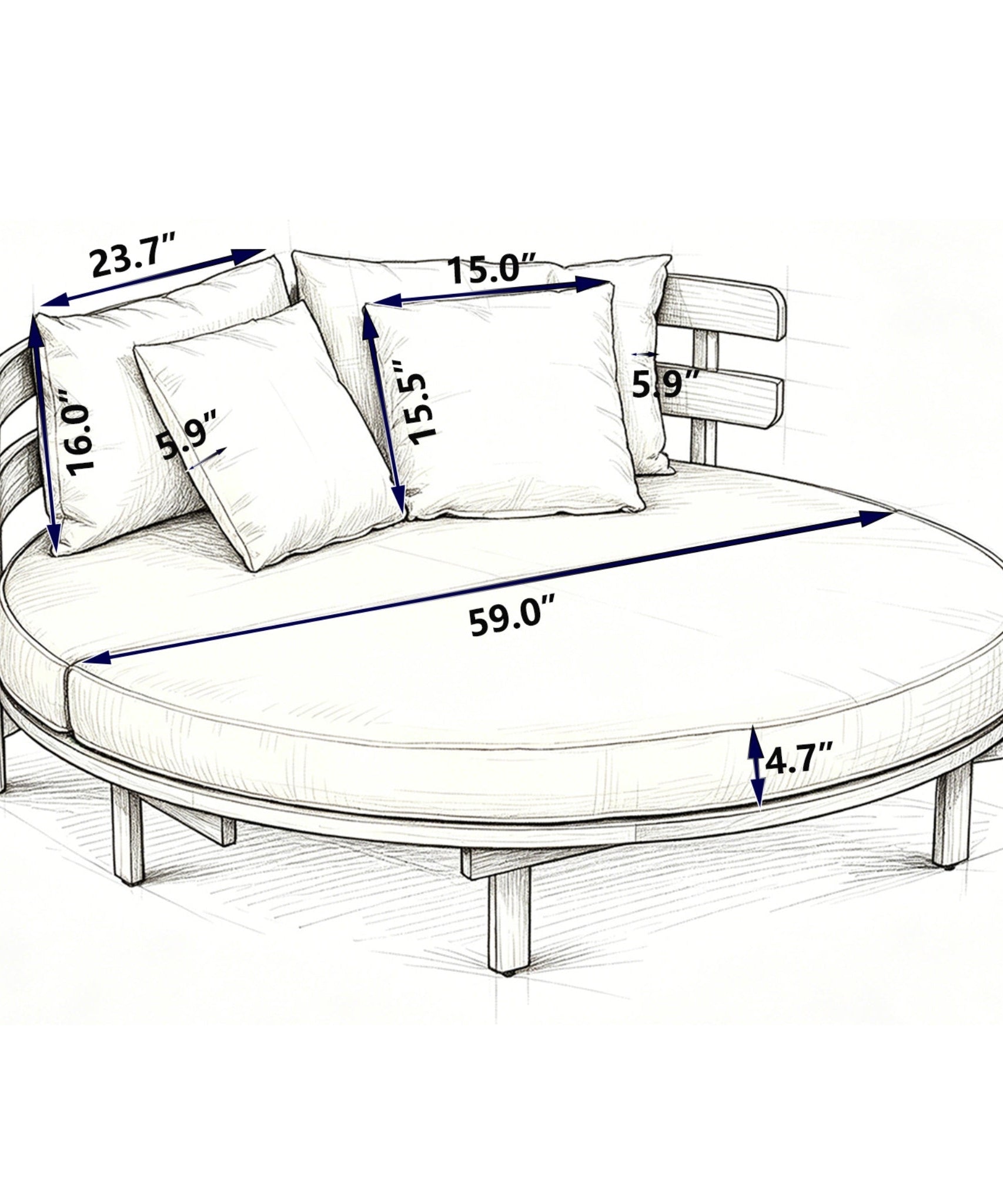 Alora Luxury Outdoor Acacia Wood Round Daybed With Cushions And Pillows (SAK40613)