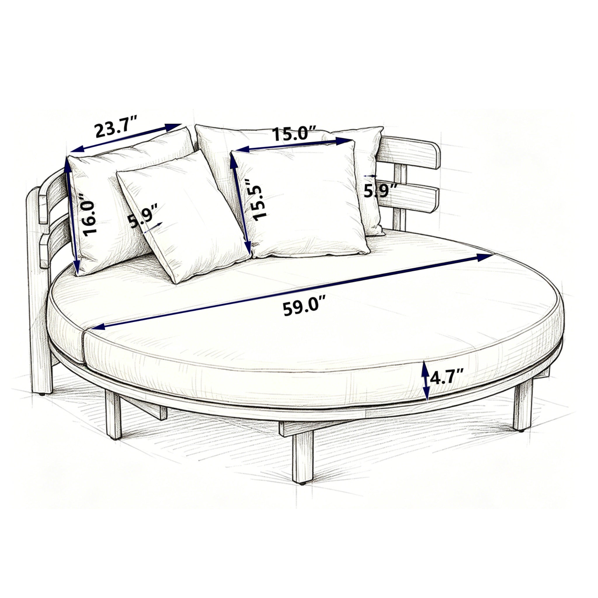Alora Luxury Outdoor Acacia Wood Round Daybed With Cushions And Pillows (SAK40613)