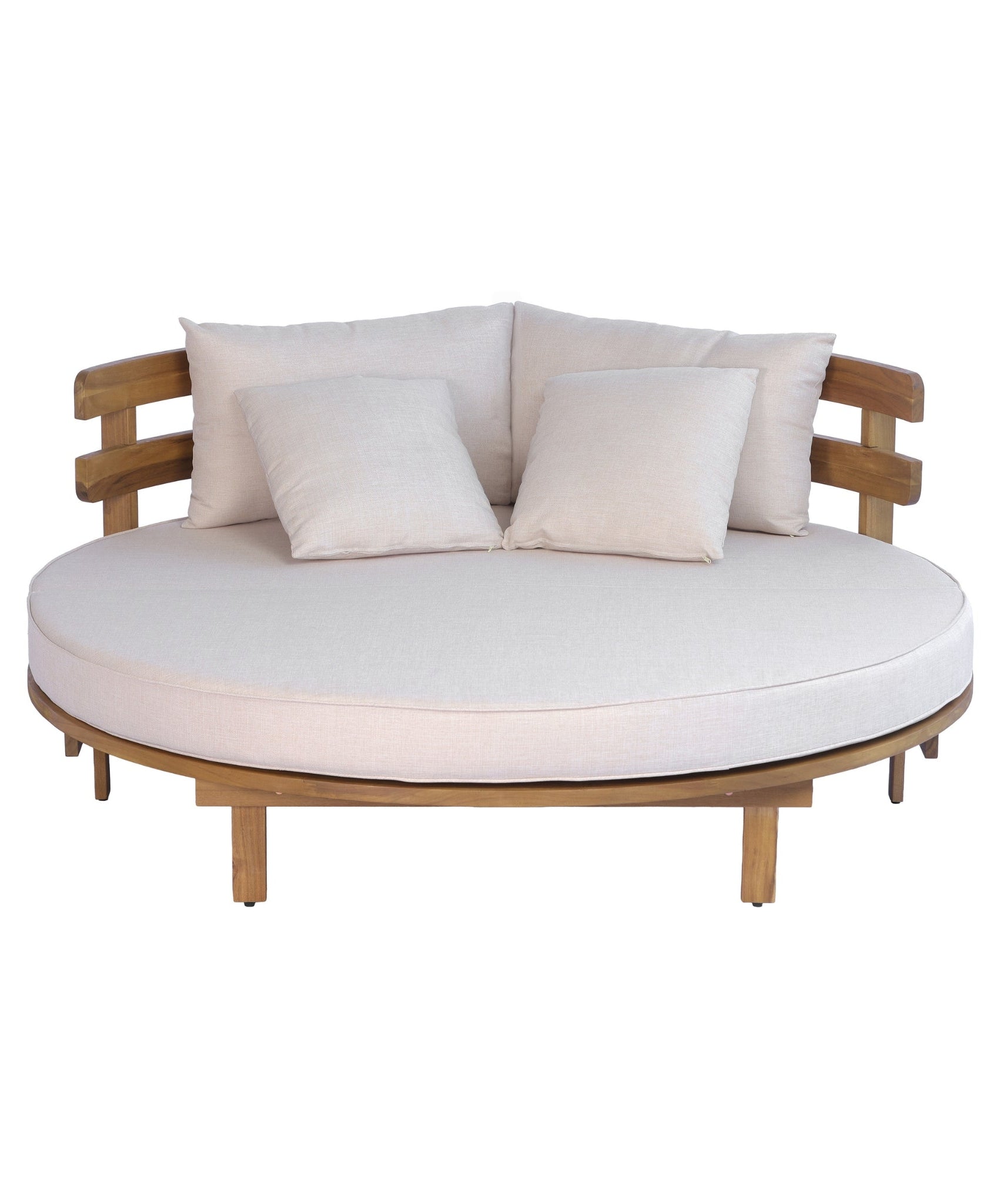 Alora Luxury Outdoor Acacia Wood Round Daybed With Cushions And Pillows (SAK40613)