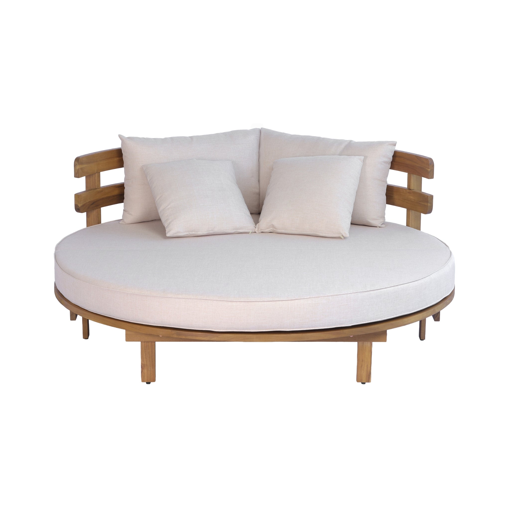 Alora Luxury Outdoor Acacia Wood Round Daybed With Cushions And Pillows (SAK40613)
