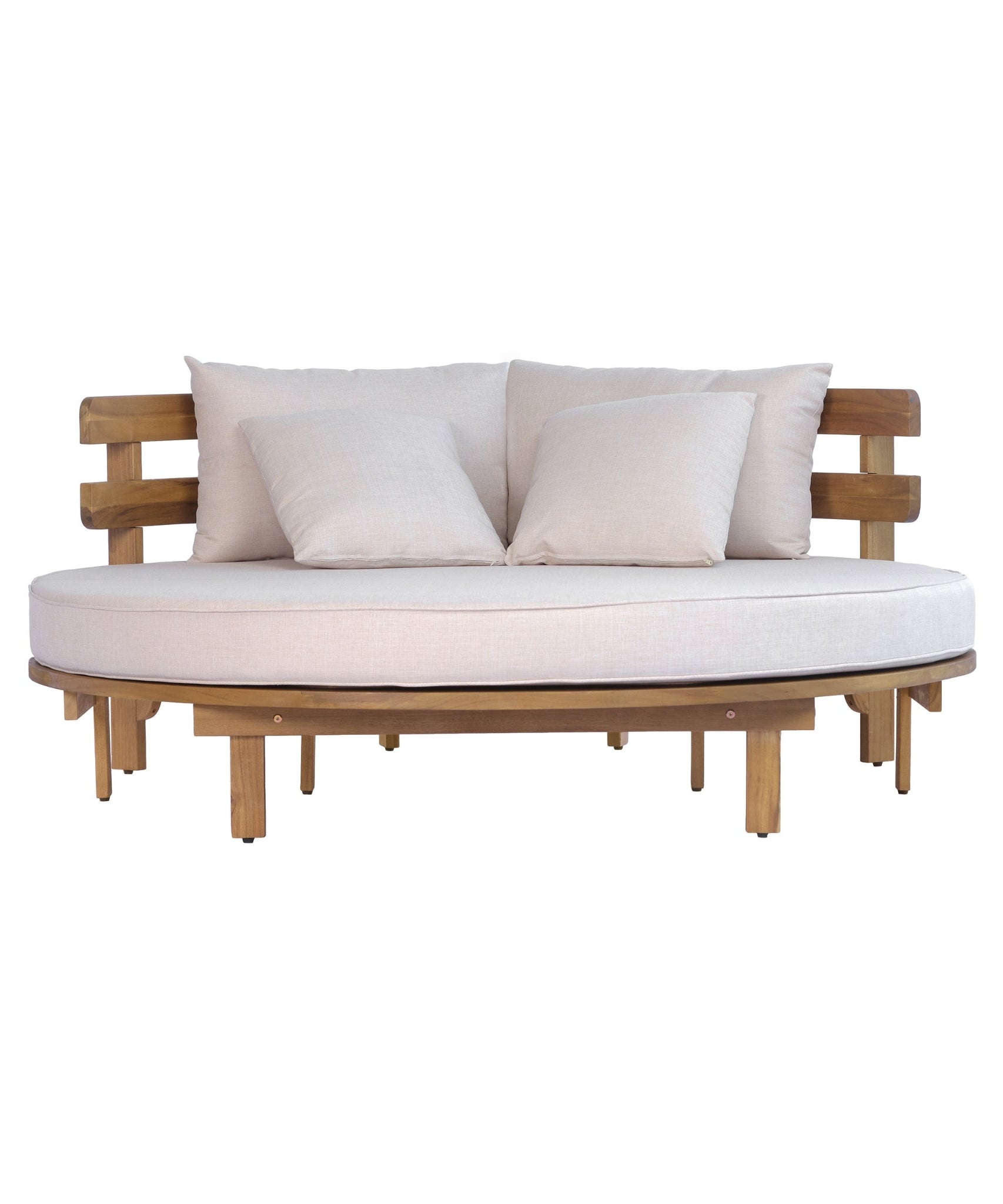 Alora Luxury Outdoor Acacia Wood Round Daybed With Cushions And Pillows (SAK40613)