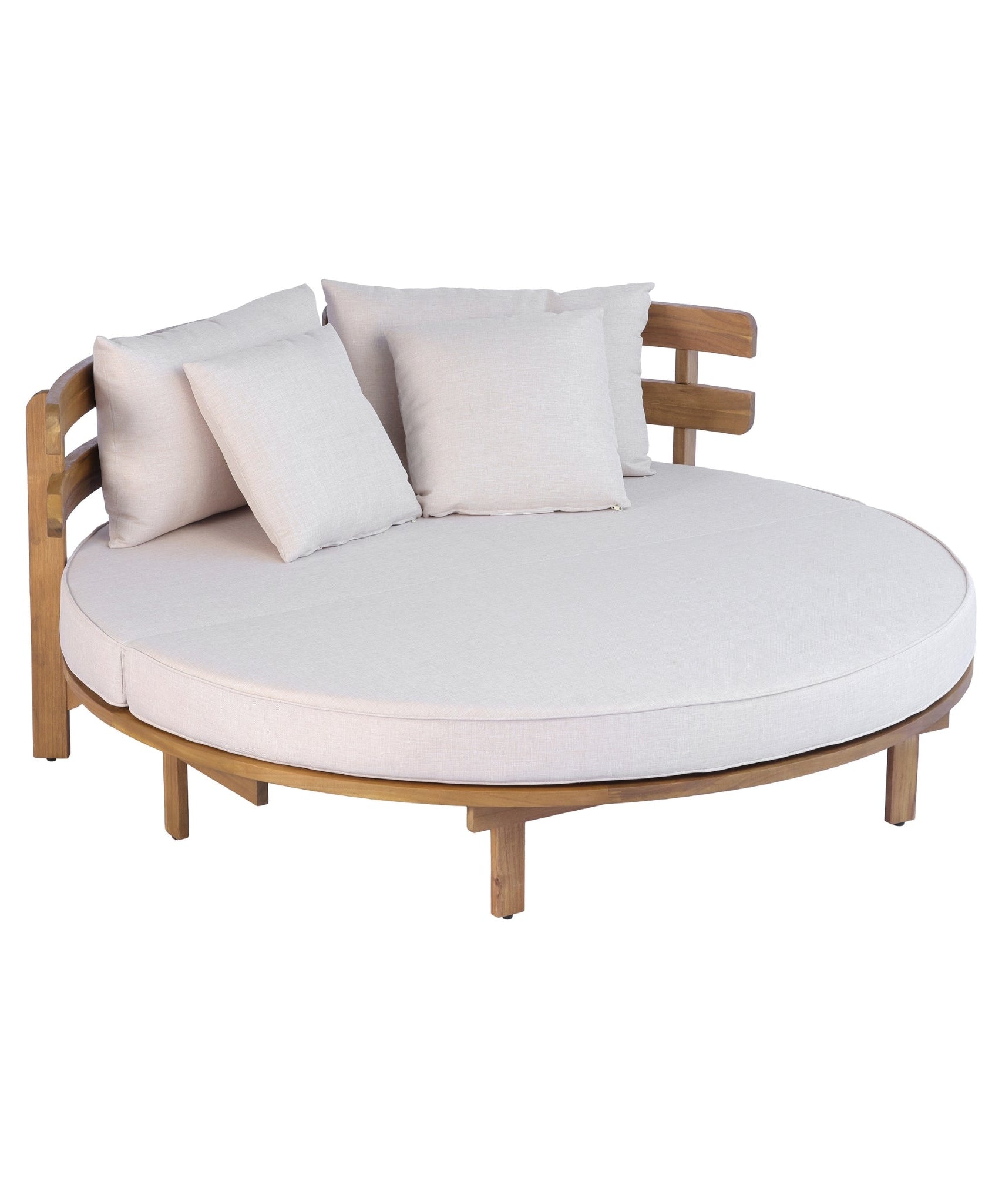 Alora Luxury Outdoor Acacia Wood Round Daybed With Cushions And Pillows (SAK40613)