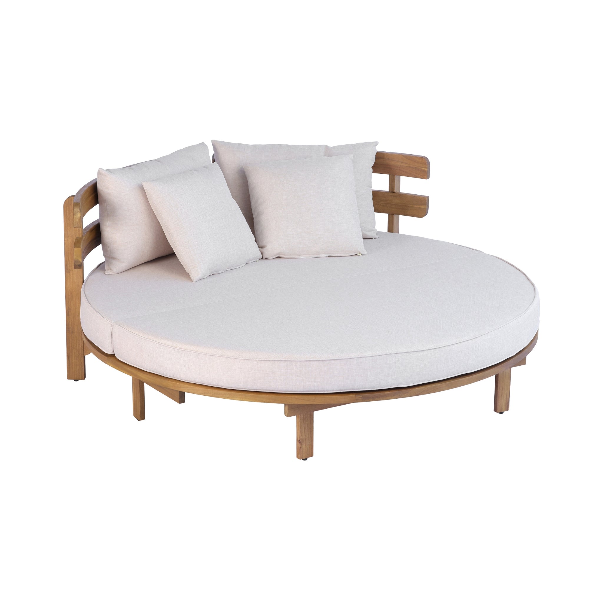 Alora Luxury Outdoor Acacia Wood Round Daybed With Cushions And Pillows (SAK40613)