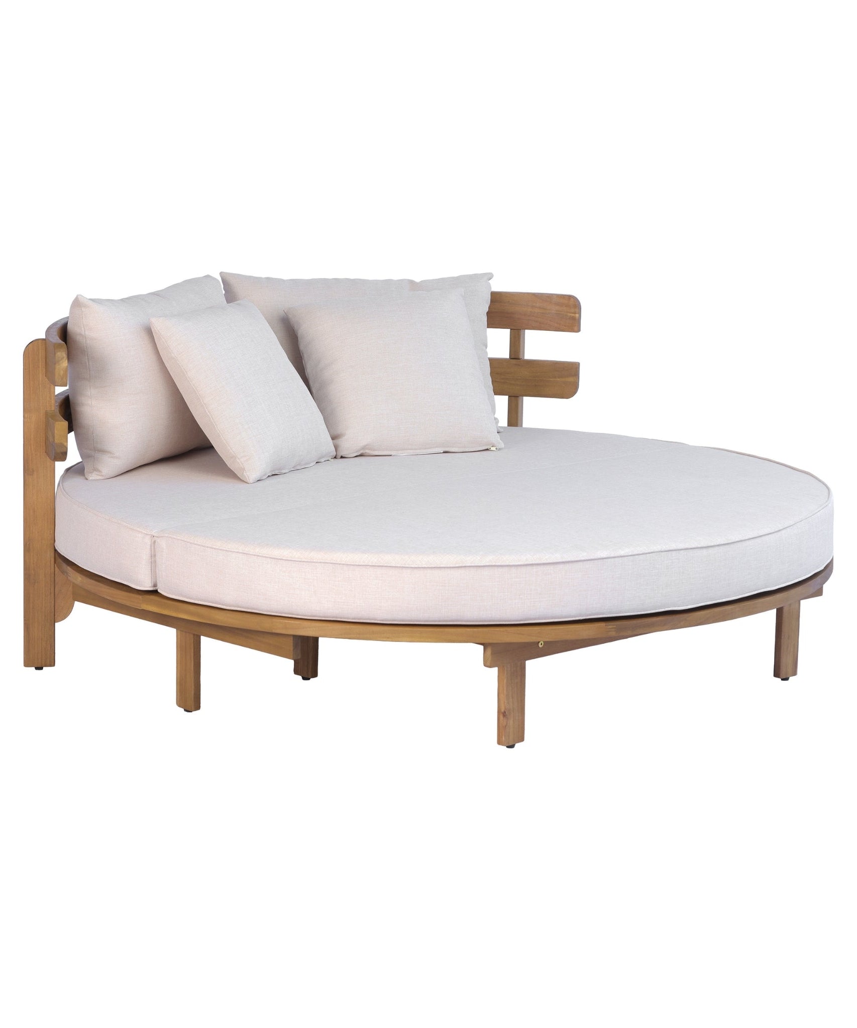 Alora Luxury Outdoor Acacia Wood Round Daybed With Cushions And Pillows (SAK40613)