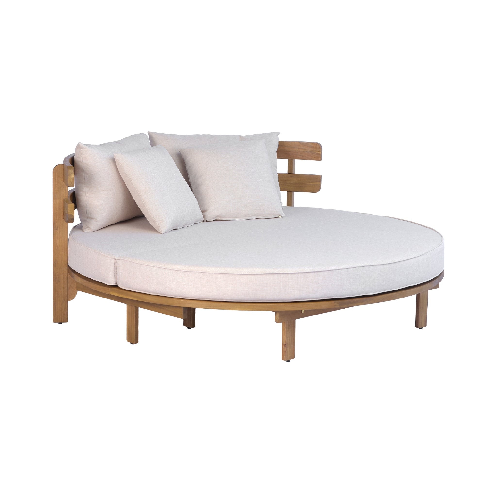Alora Luxury Outdoor Acacia Wood Round Daybed With Cushions And Pillows (SAK40613)