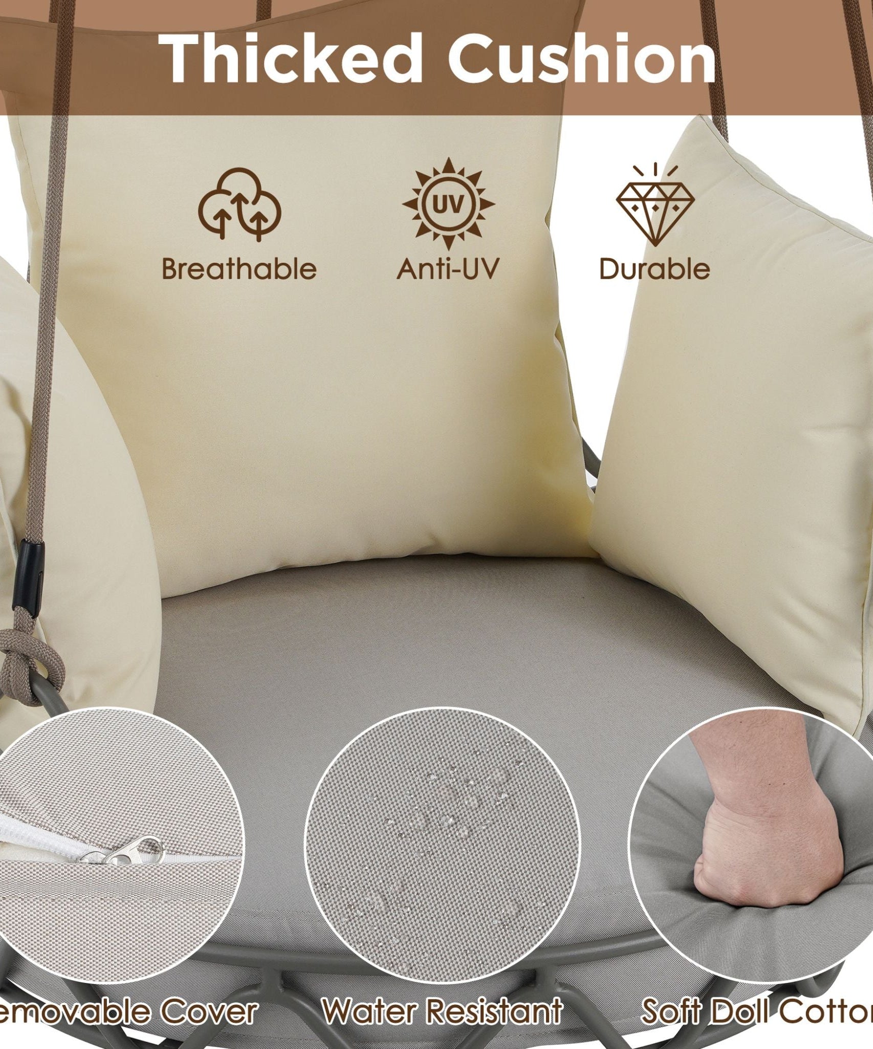 Alora Luxury Outdoor Hanging Basket Porch Swing Chair With UV Resistant Cushions (SAK95678)