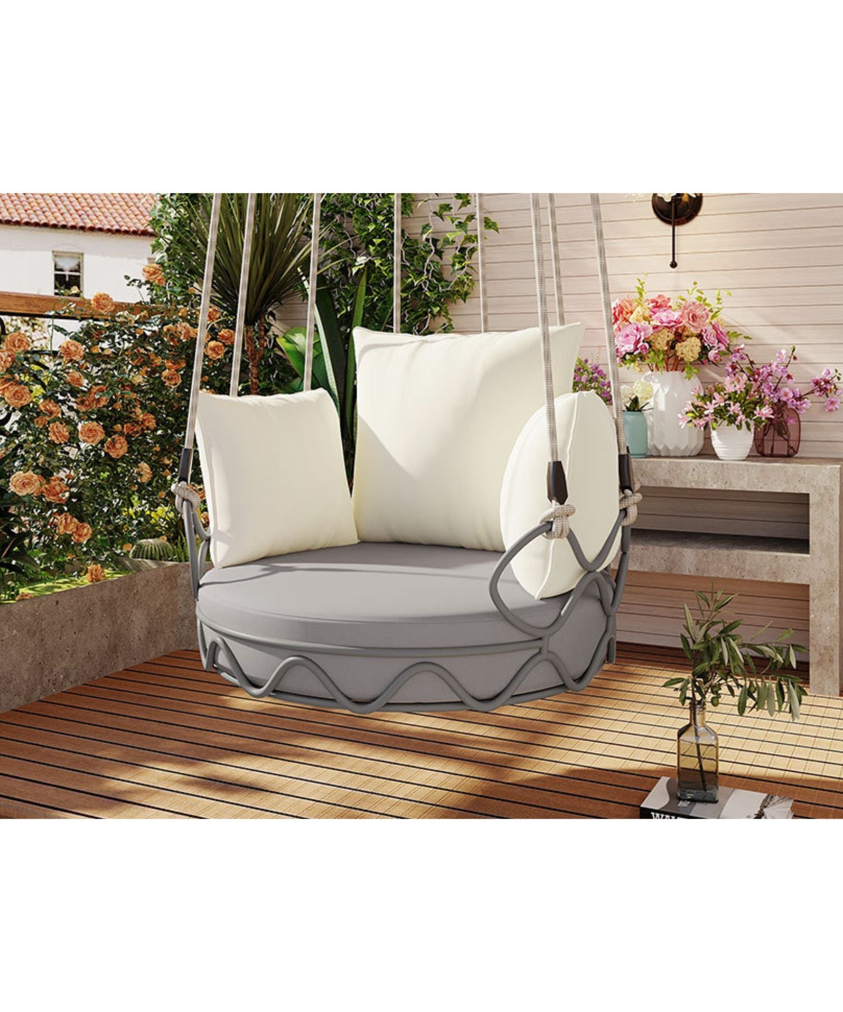 Alora Luxury Outdoor Hanging Basket Porch Swing Chair With UV Resistant Cushions (SAK95678)