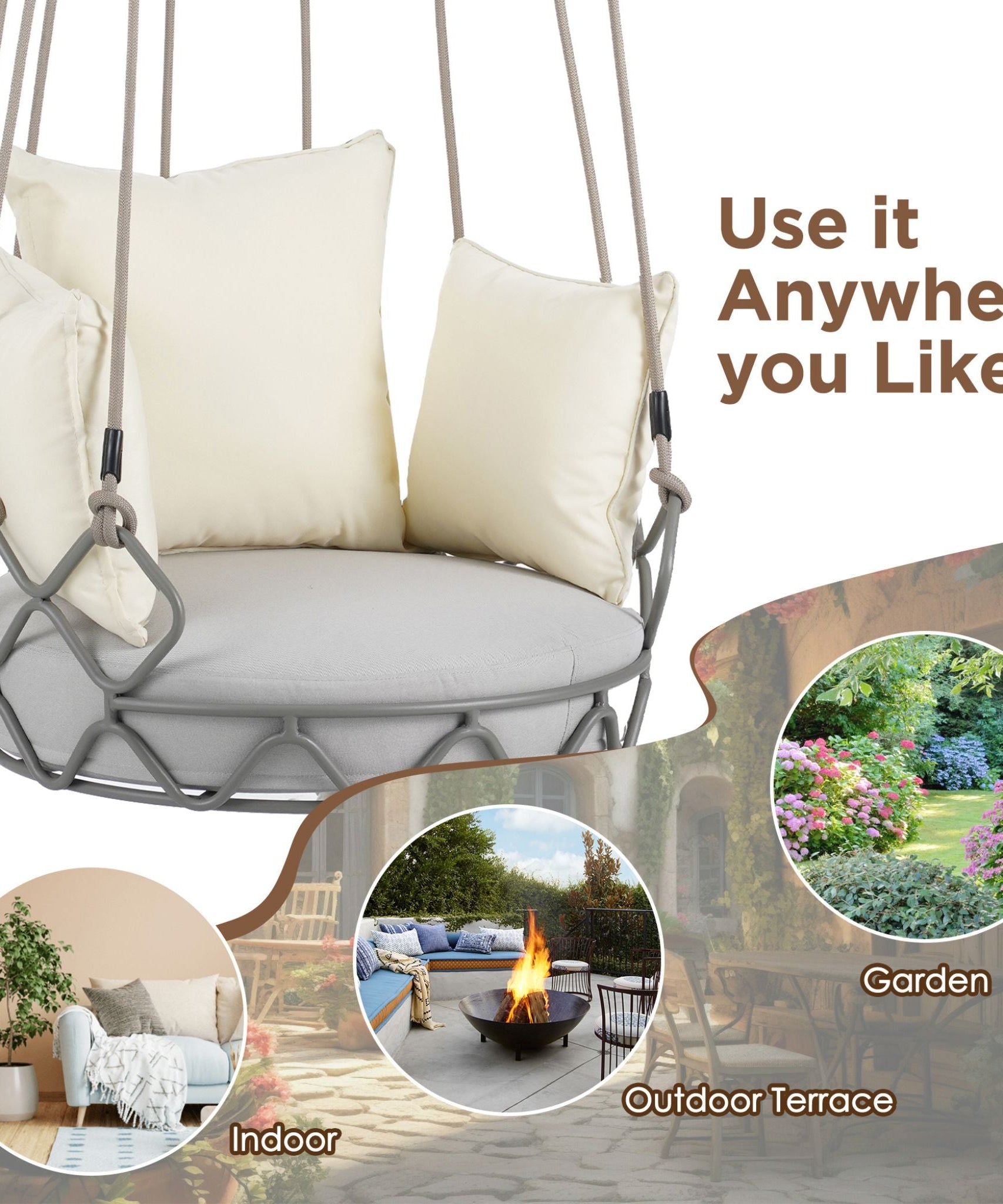 Alora Luxury Outdoor Hanging Basket Porch Swing Chair With UV Resistant Cushions (SAK95678)