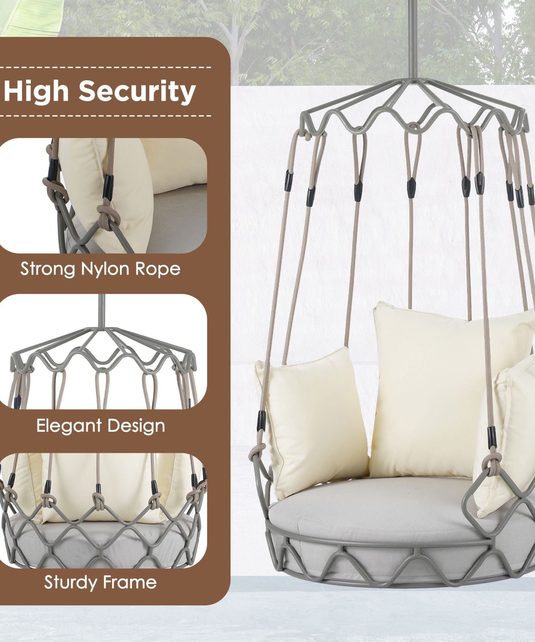 Alora Luxury Outdoor Hanging Basket Porch Swing Chair With UV Resistant Cushions (SAK95678)