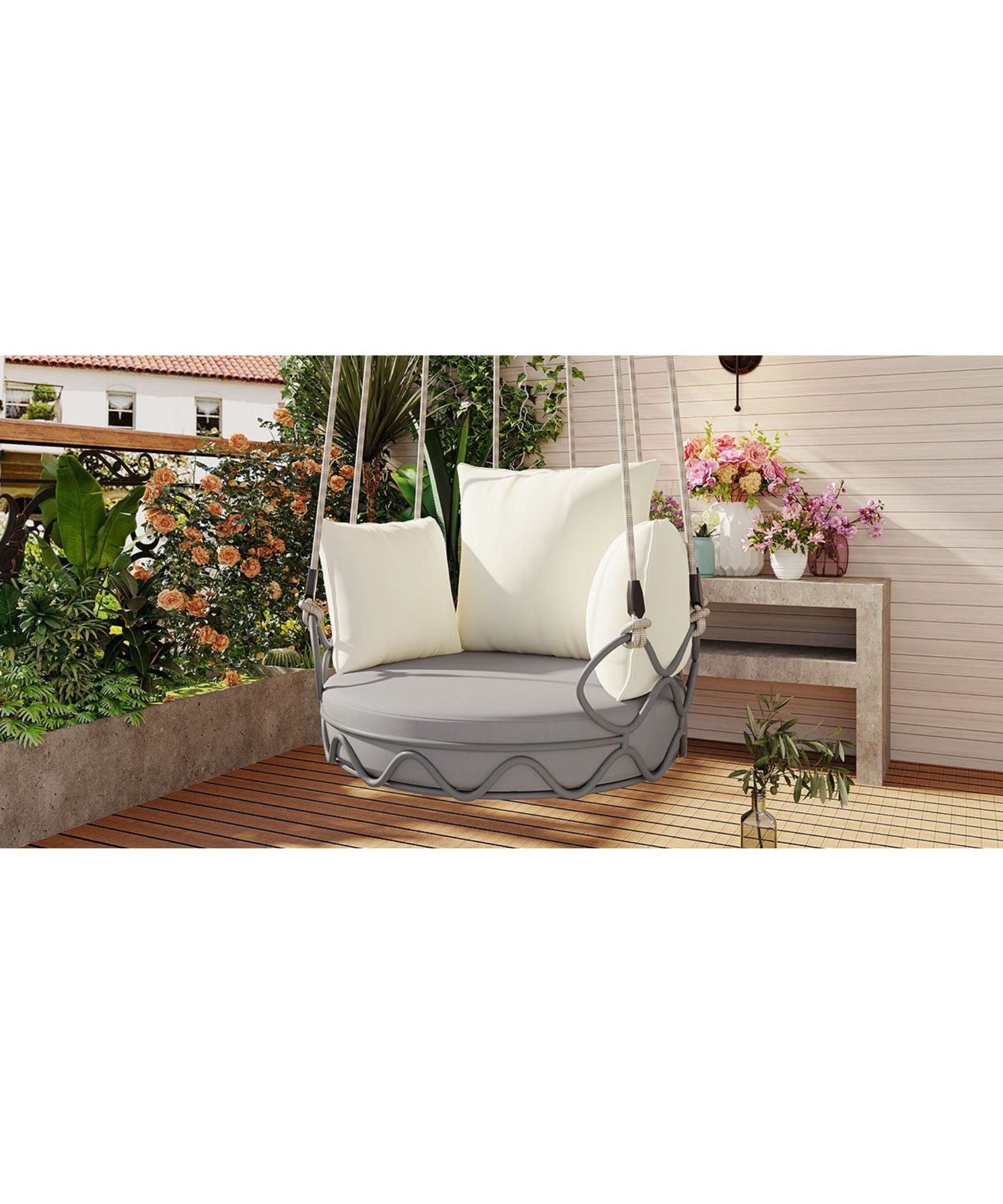 Alora Luxury Outdoor Hanging Basket Porch Swing Chair With UV Resistant Cushions (SAK95678)