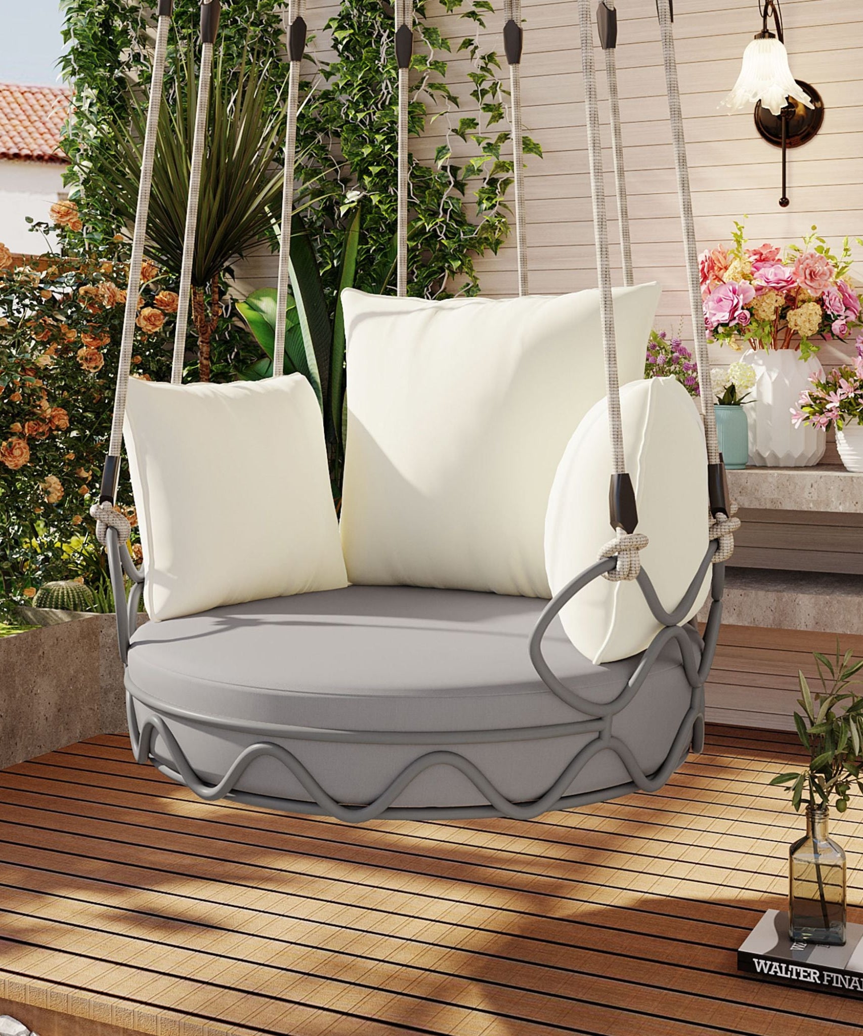 Alora Luxury Outdoor Hanging Basket Porch Swing Chair With UV Resistant Cushions (SAK95678)