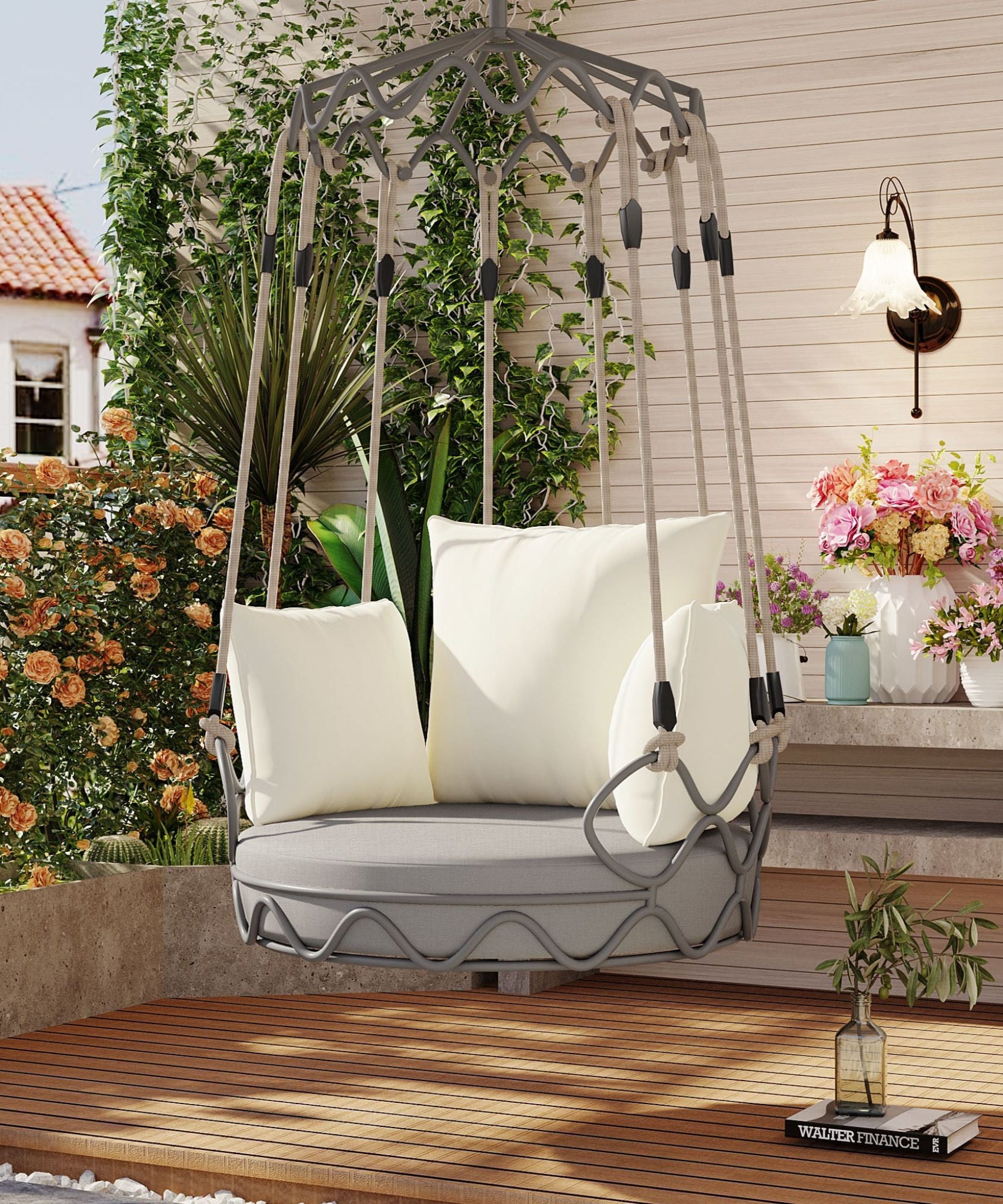 Alora Luxury Outdoor Hanging Basket Porch Swing Chair With UV Resistant Cushions (SAK95678)