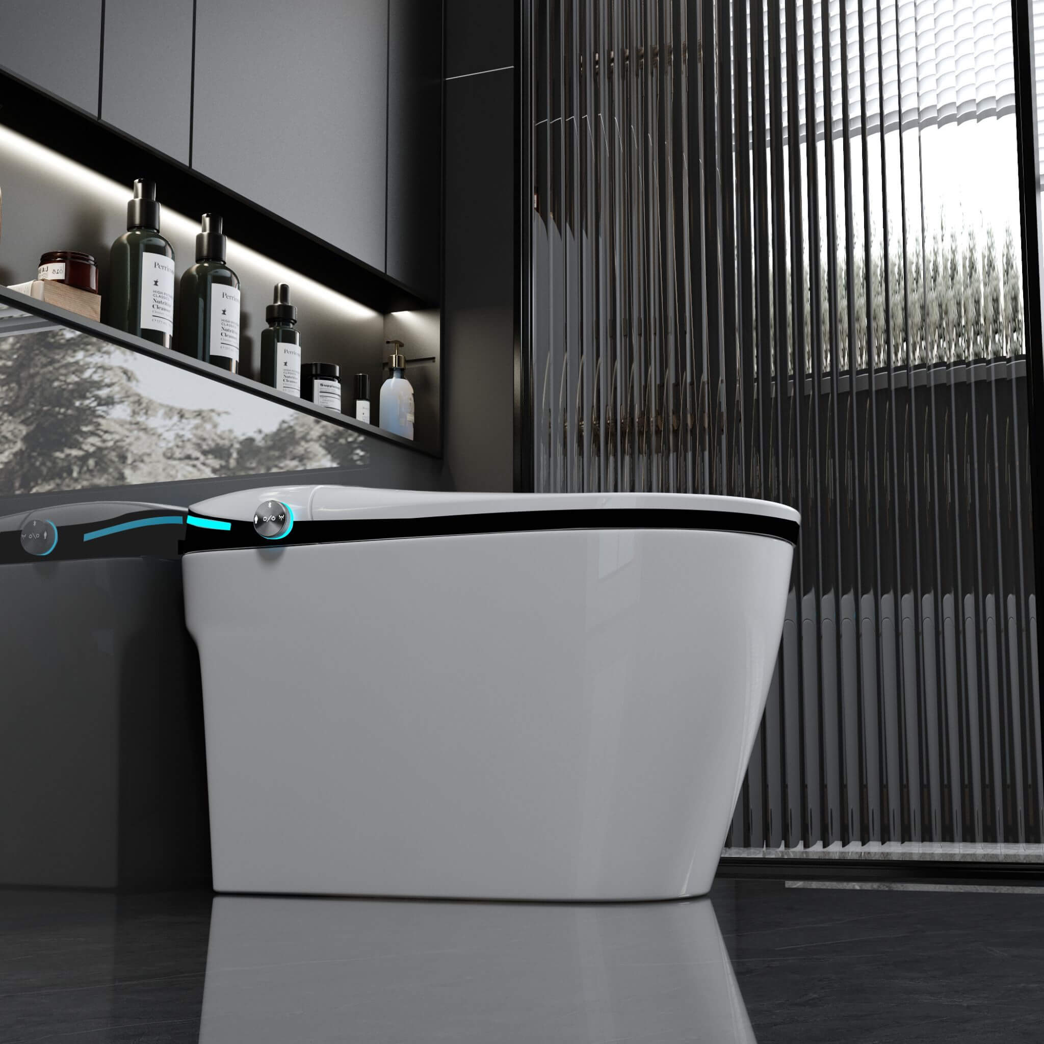 Nuvia Luxury Smart Toilet With Built-In Auto Open And Close Bidet Seat, Foot Sensor, LED Display And Night Light (SAK31256)