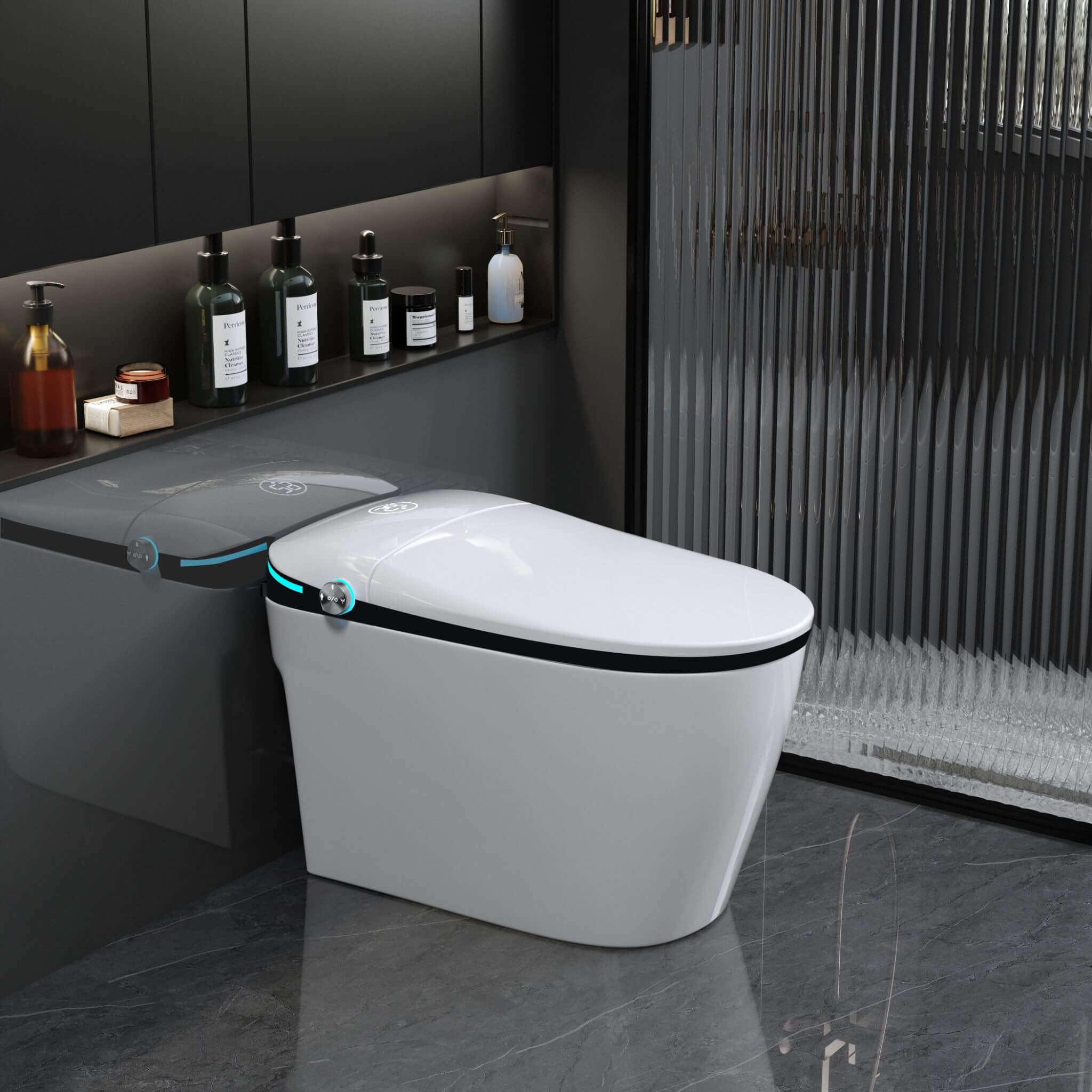 Nuvia Luxury Smart Toilet With Built-In Auto Open And Close Bidet Seat, Foot Sensor, LED Display And Night Light (SAK31256)