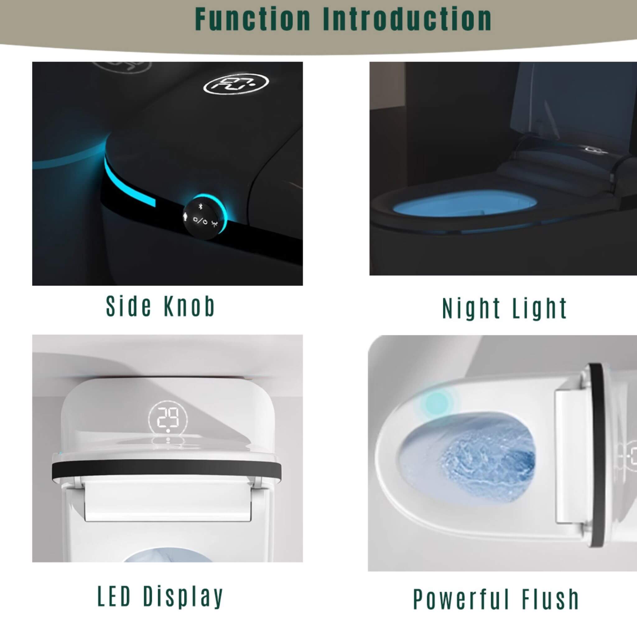 Nuvia Luxury Smart Toilet With Built-In Auto Open And Close Bidet Seat, Foot Sensor, LED Display And Night Light (SAK31256)