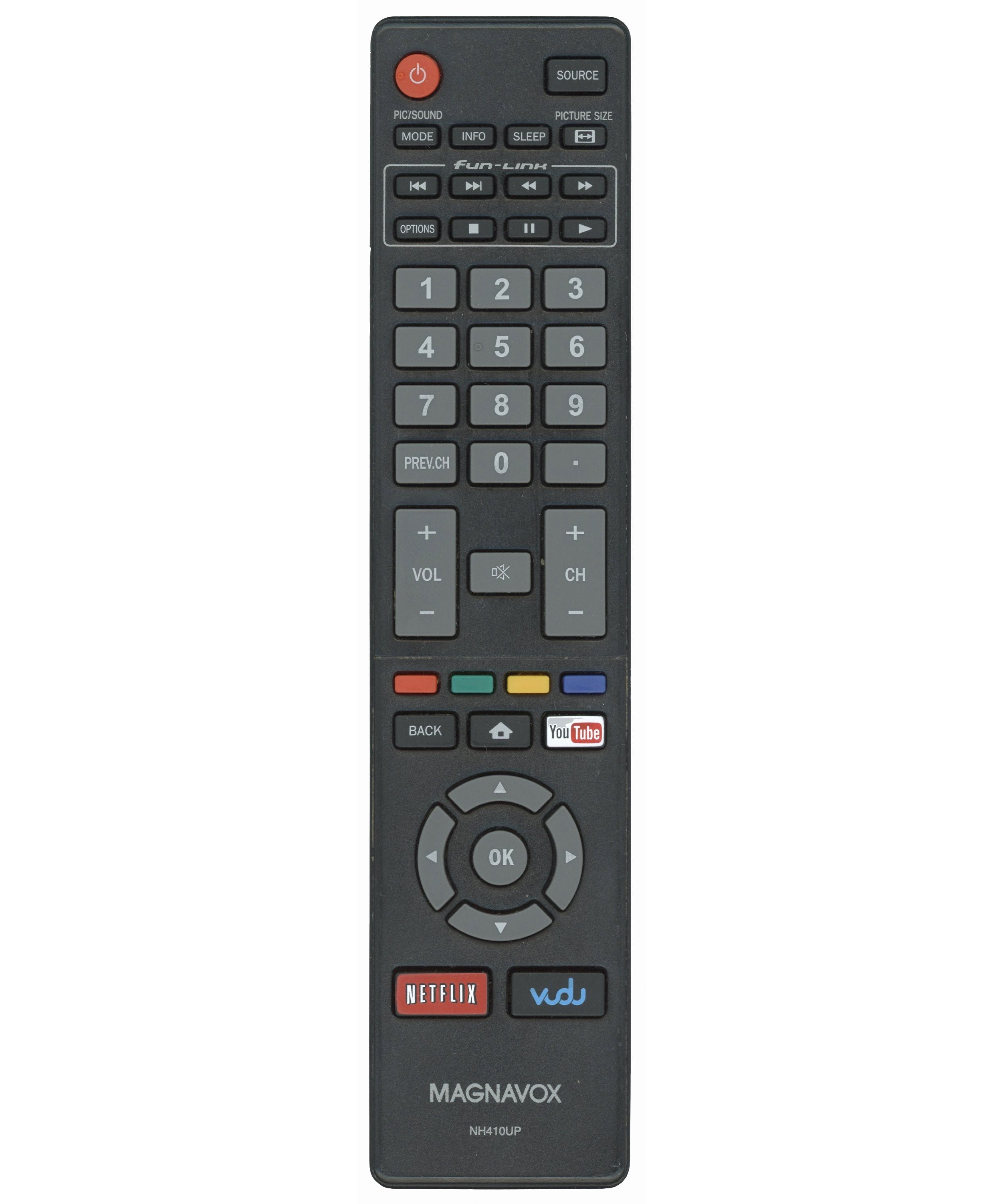 Magnavox NH410UP Smart TV Remote Control | Youtube | Netflix | Vudu - NH410UP