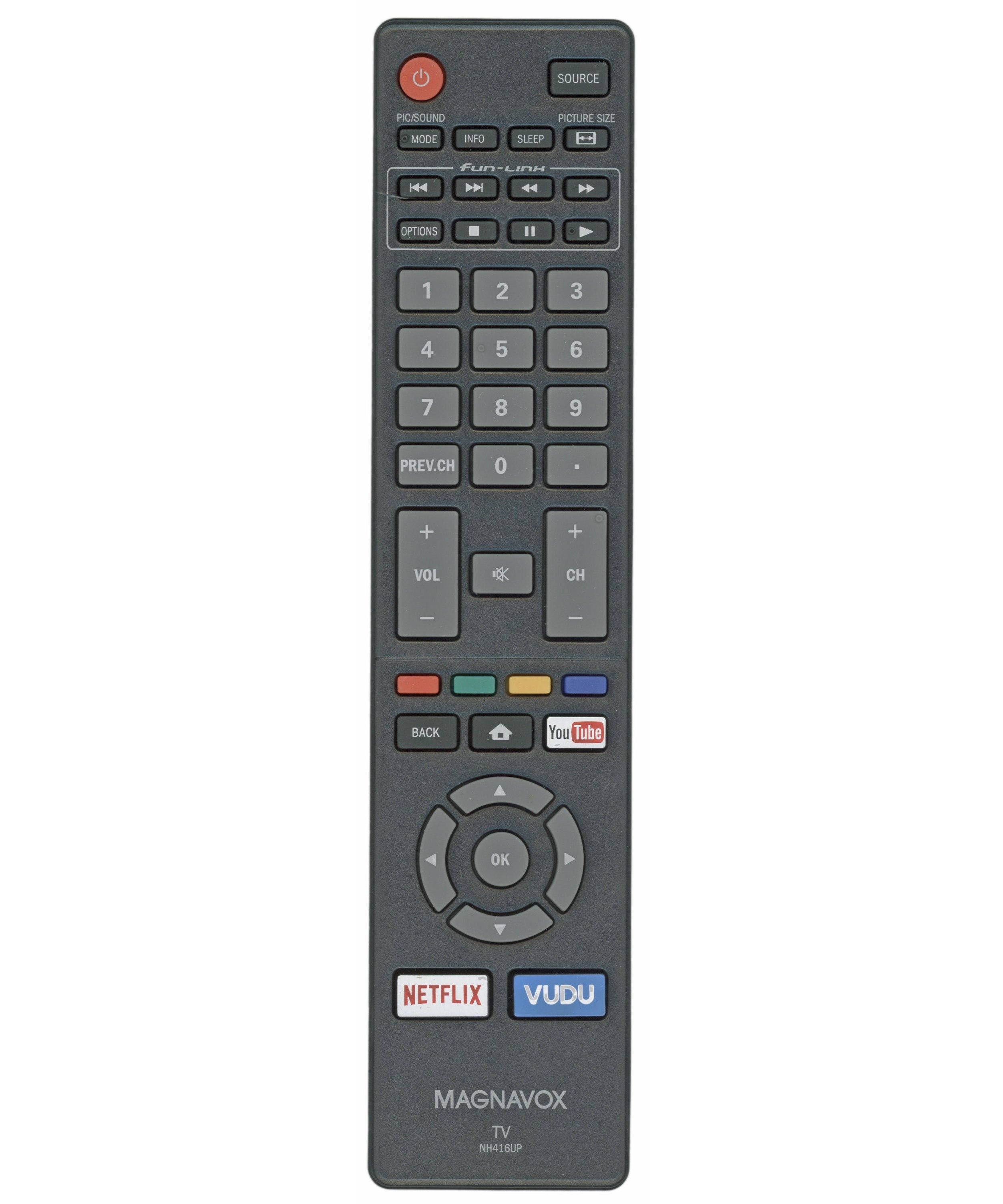Magnavox NH416UP Smart TV Remote Control | Youtube | Netflix | Vudu - NH416UP