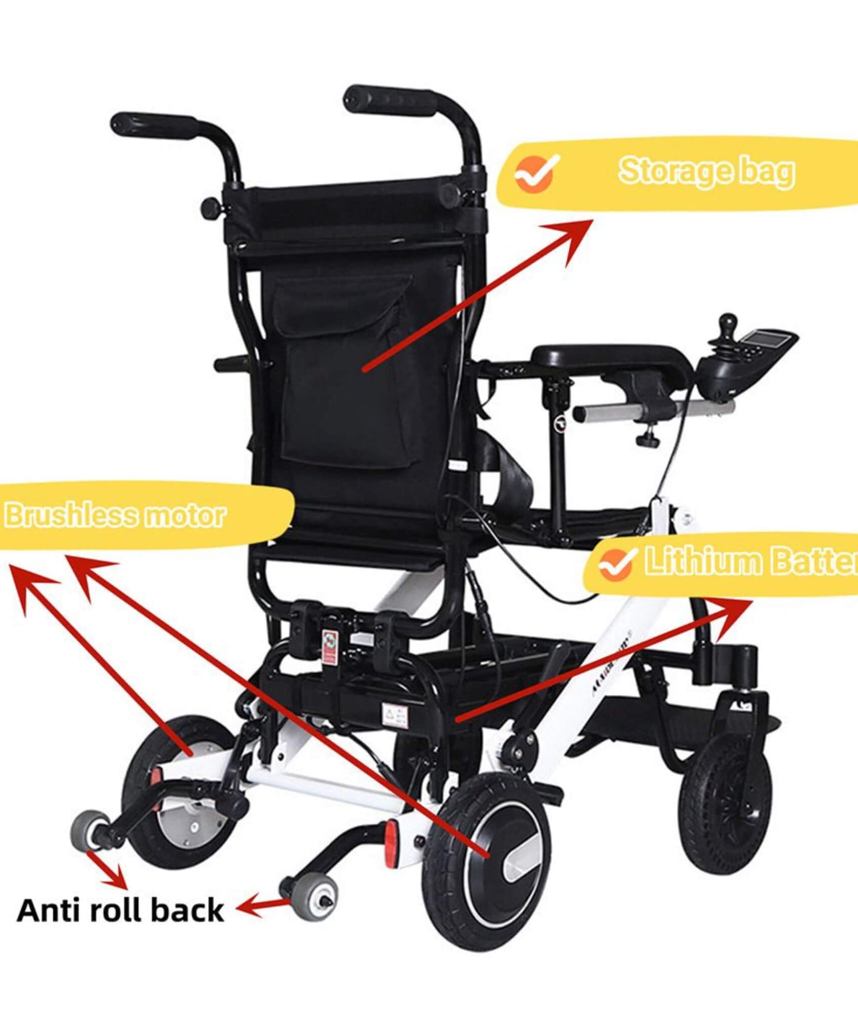 Maidesite 17.5-Inch 500W Wide Seat Lightweight Electric Folding Wheelchair (SAK33689)
