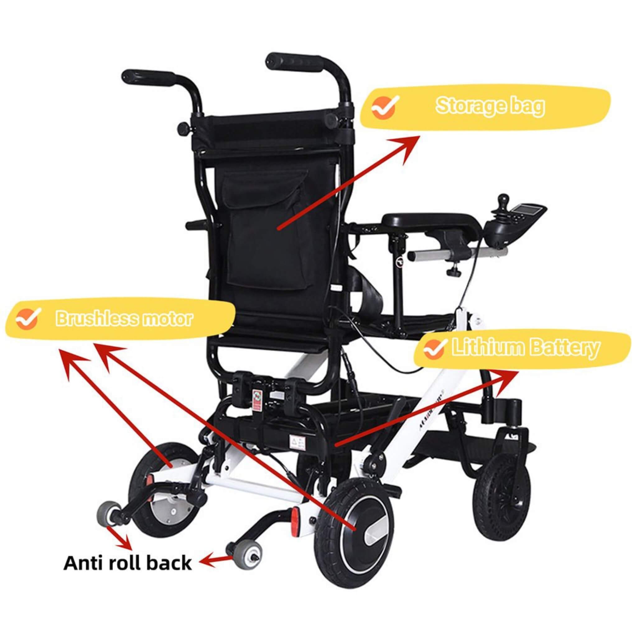 Maidesite 17.5-Inch 500W Wide Seat Lightweight Electric Folding Wheelchair (SAK33689)